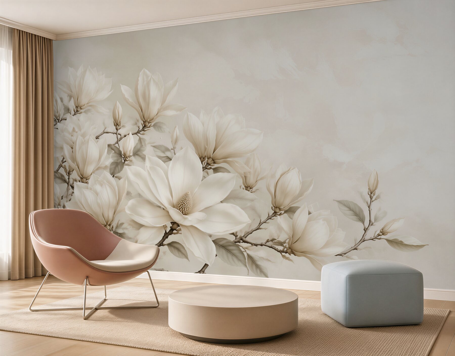 Fototapeta magnolia biała na gałęziach elegancka beżowa?v23