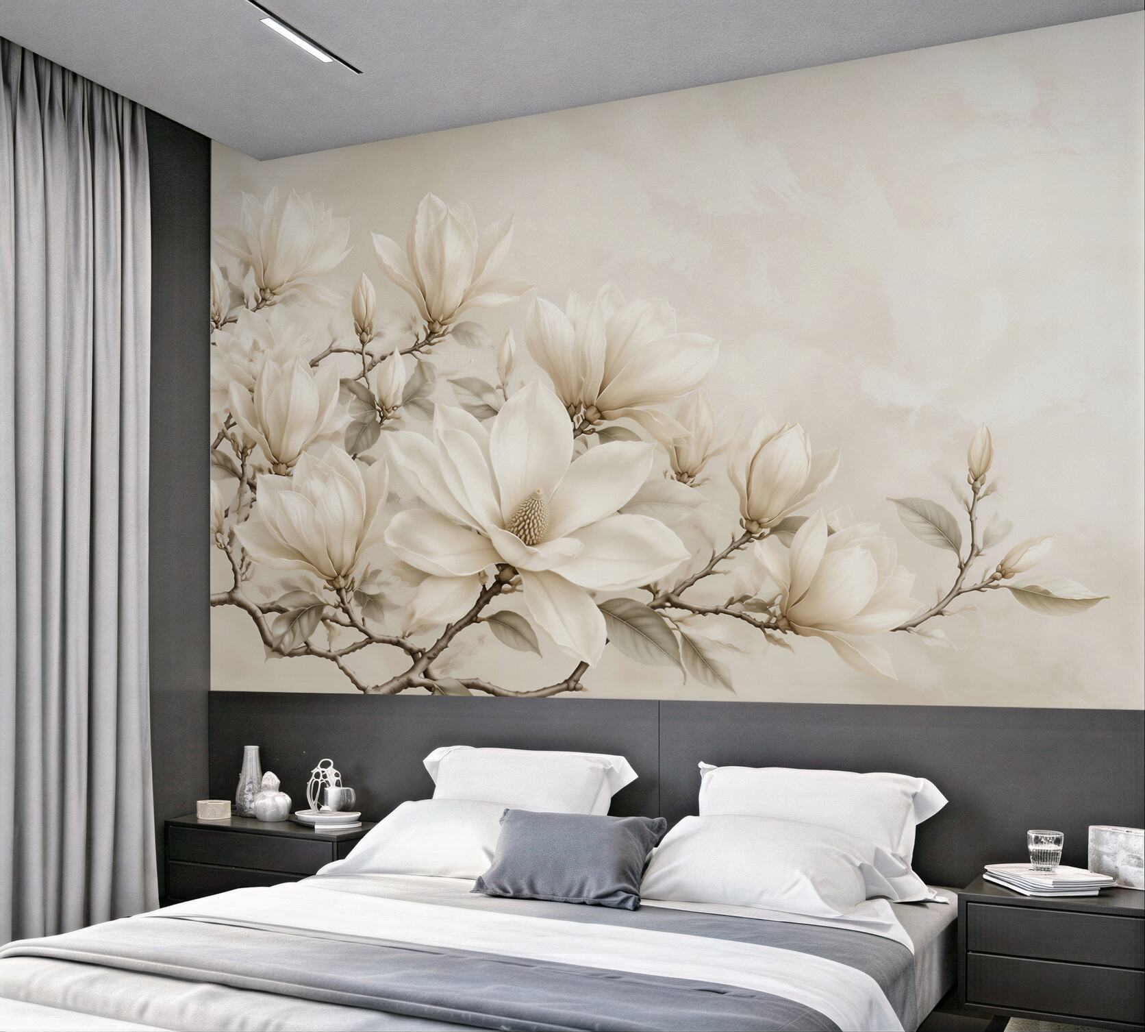 Fototapeta magnolia biała na gałęziach elegancka beżowa?v23