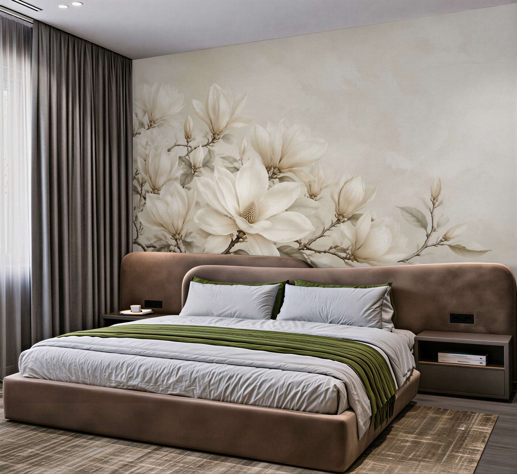 Fototapeta magnolia biała na gałęziach elegancka beżowa?v23