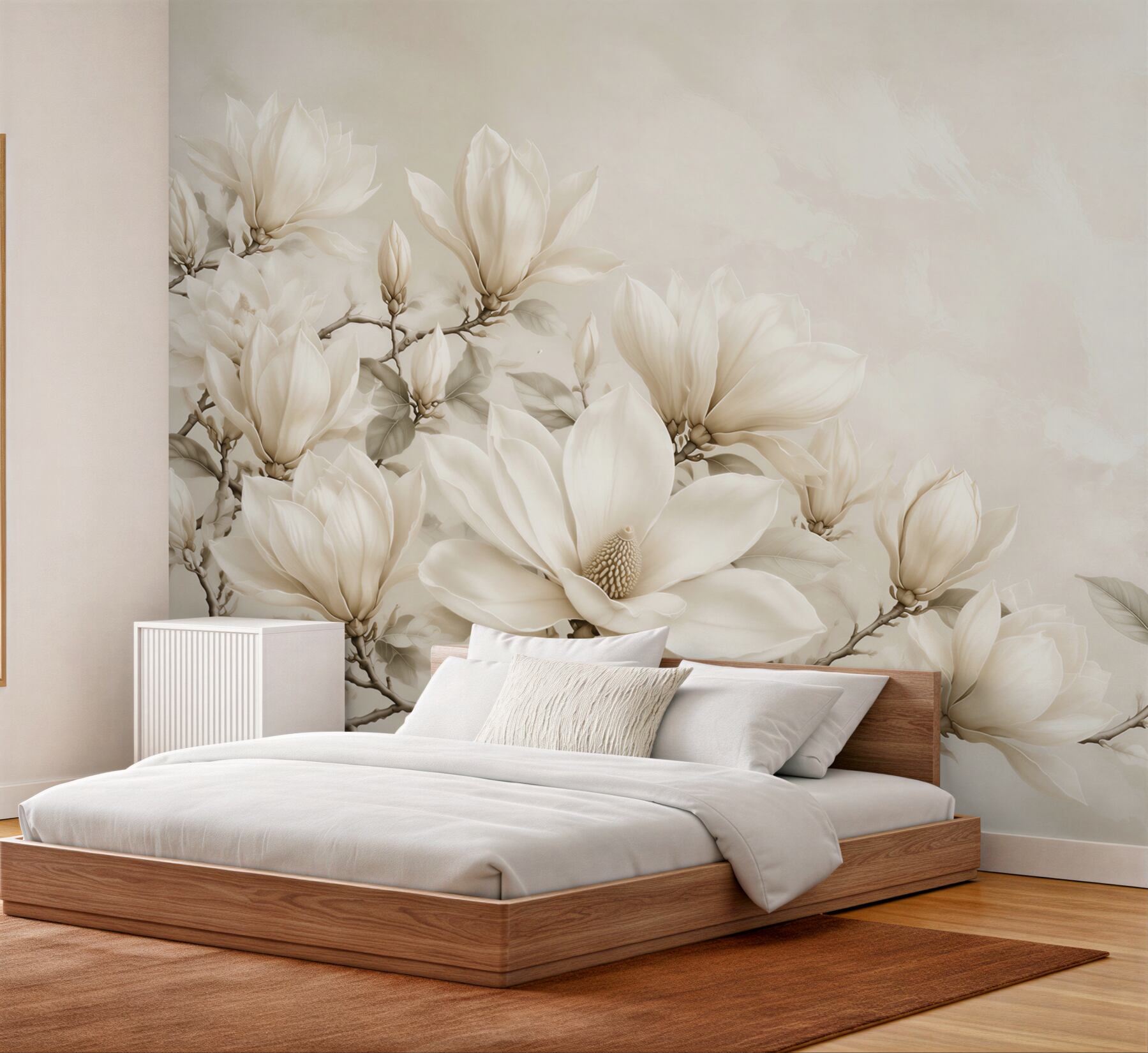 Fototapeta magnolia biała na gałęziach elegancka beżowa?v23