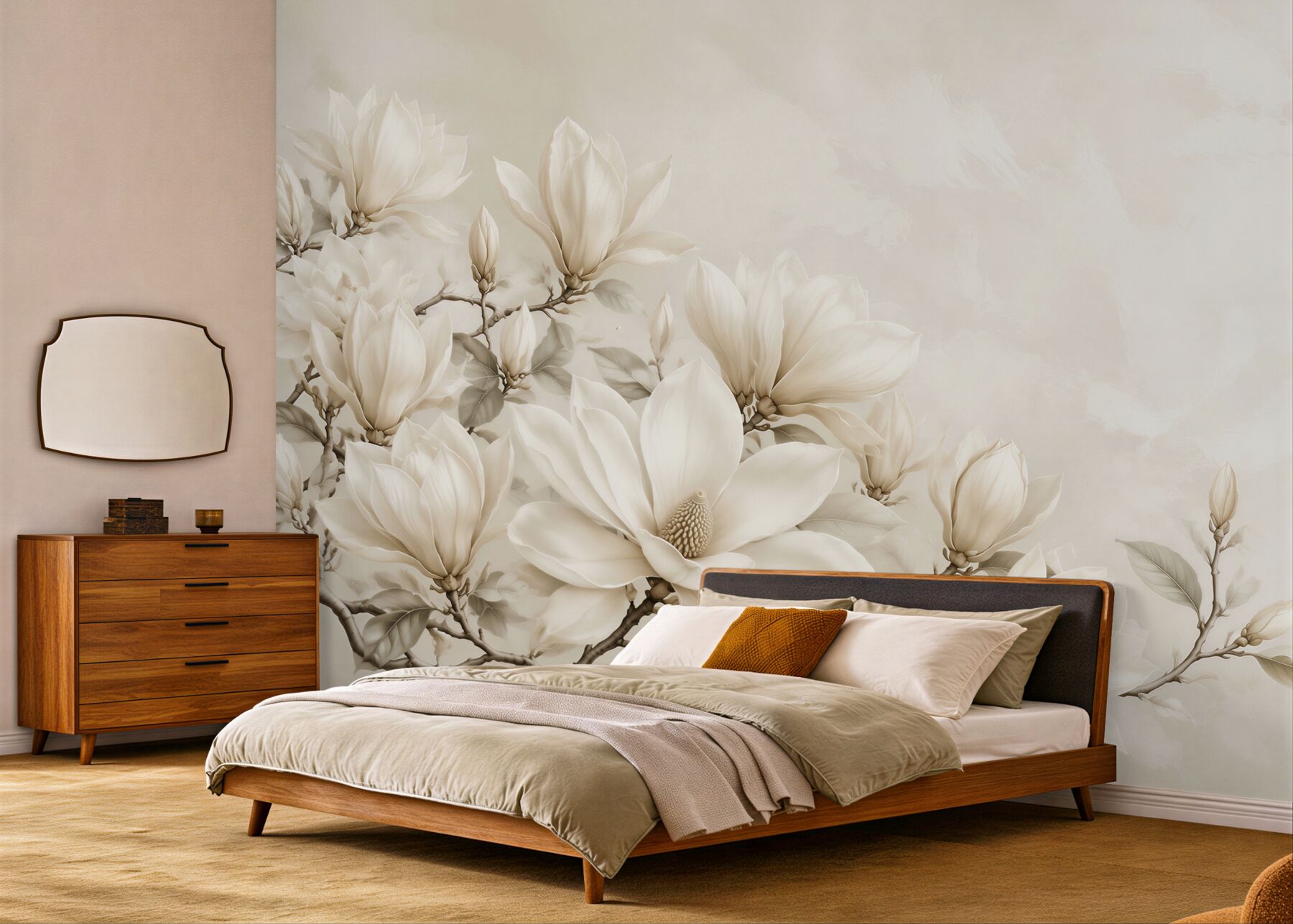 Fototapeta magnolia biała na gałęziach elegancka beżowa?v23