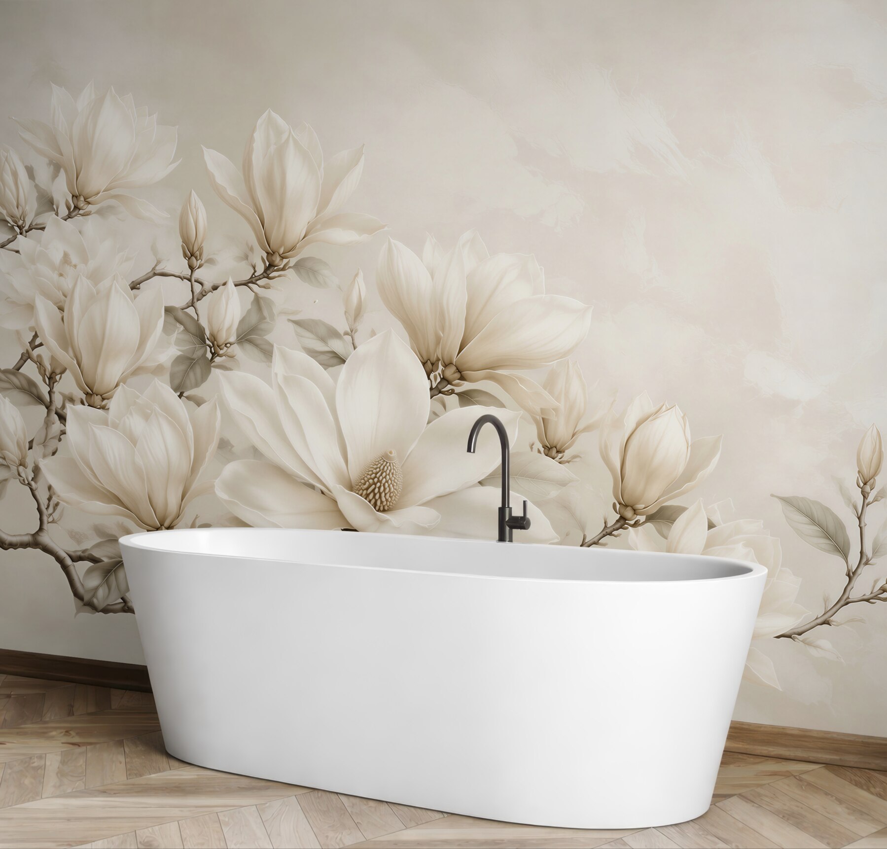 Fototapeta magnolia biała na gałęziach elegancka beżowa?v23