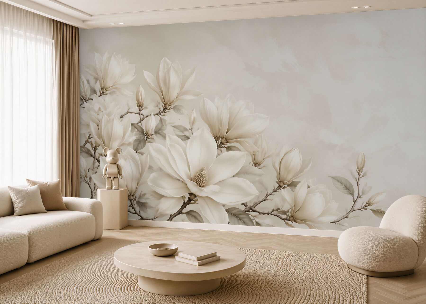 Fototapeta magnolia biała na gałęziach elegancka beżowa?v23