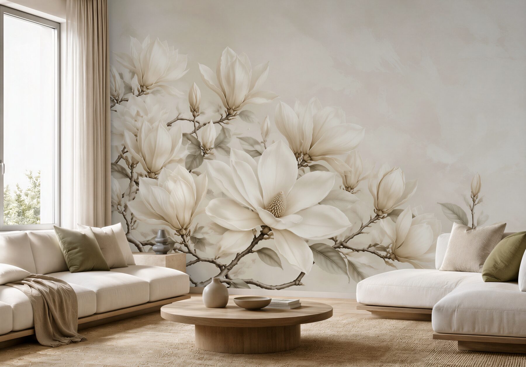 Fototapeta magnolia biała na gałęziach elegancka beżowa?v23