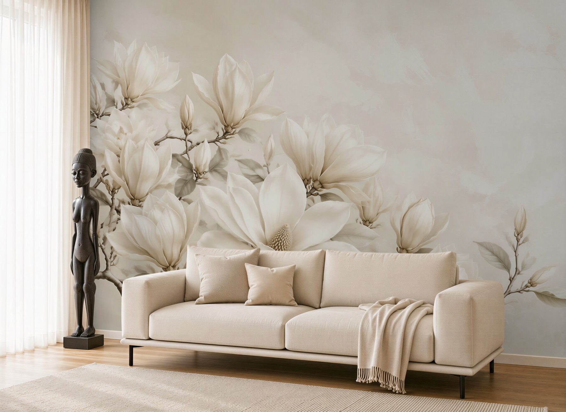 Fototapeta magnolia biała na gałęziach elegancka beżowa?v23