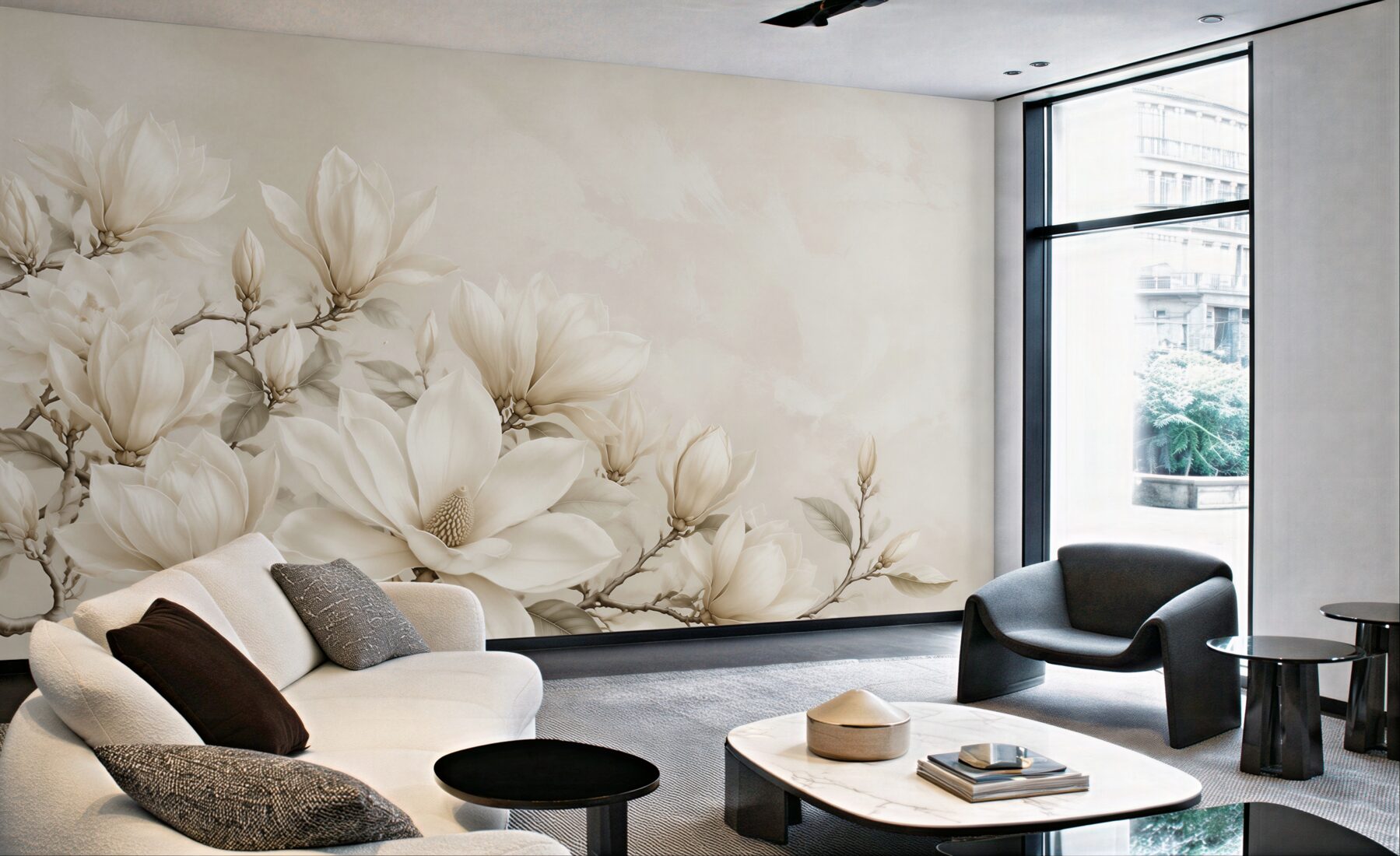 Fototapeta magnolia biała na gałęziach elegancka beżowa?v23