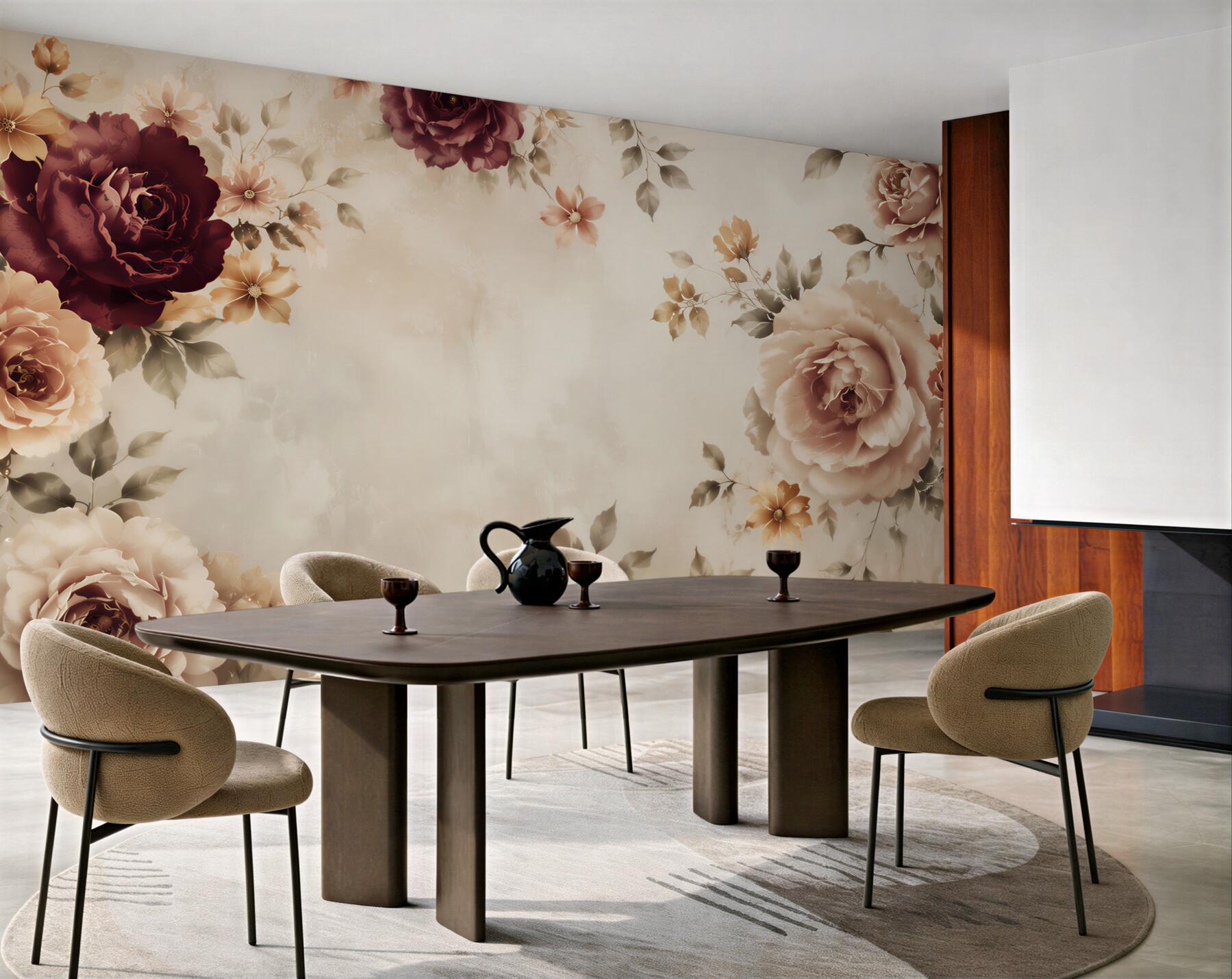 Fototapeta róże bordo i beżowe na jasnym tle elegancka klasyczna?v23