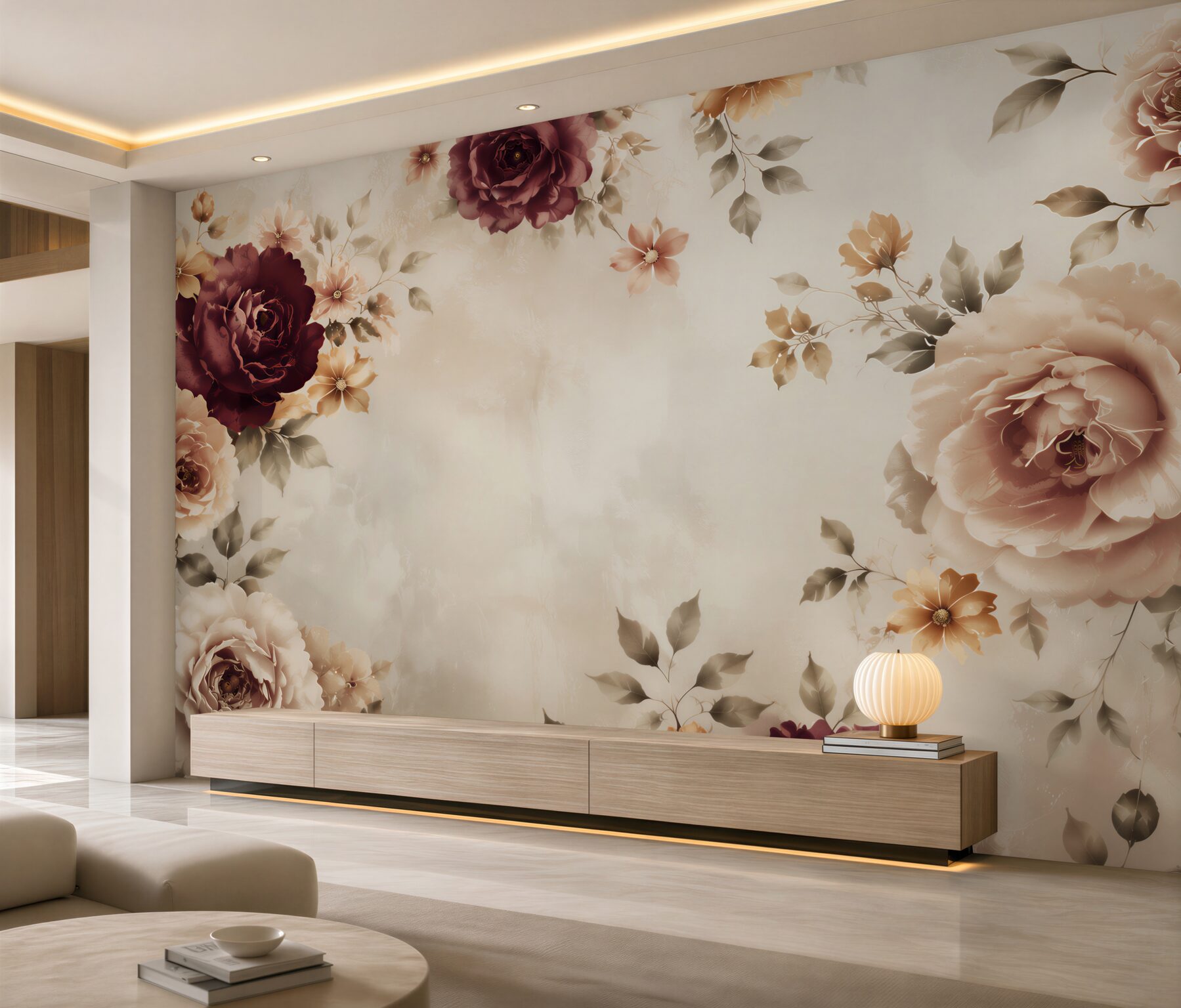 Fototapeta róże bordo i beżowe na jasnym tle elegancka klasyczna?v23