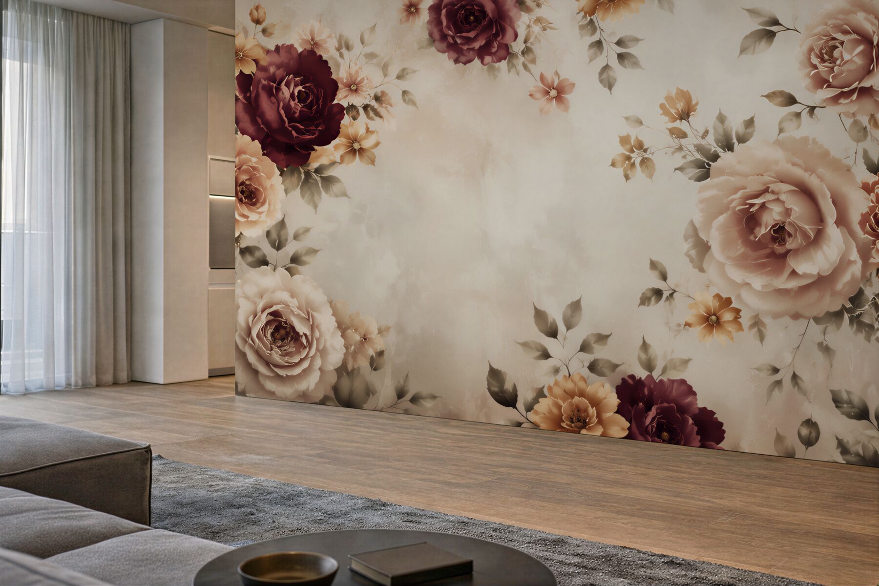 Fototapeta róże bordo i beżowe na jasnym tle elegancka klasyczna?v23