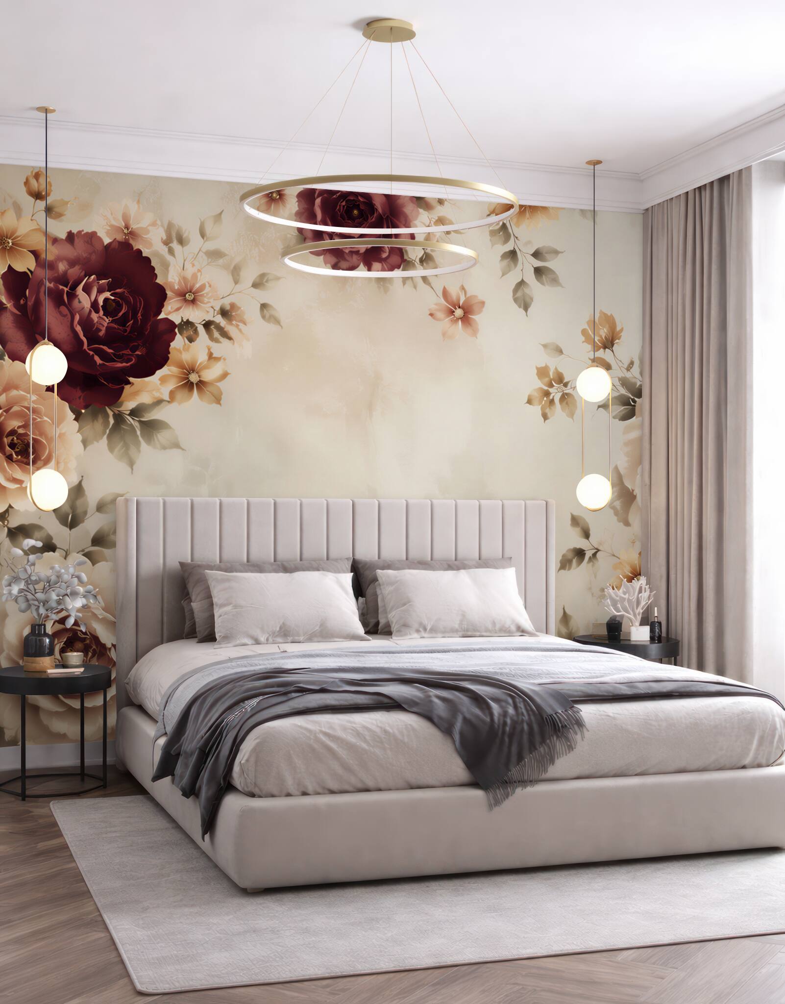 Fototapeta róże bordo i beżowe na jasnym tle elegancka klasyczna?v23
