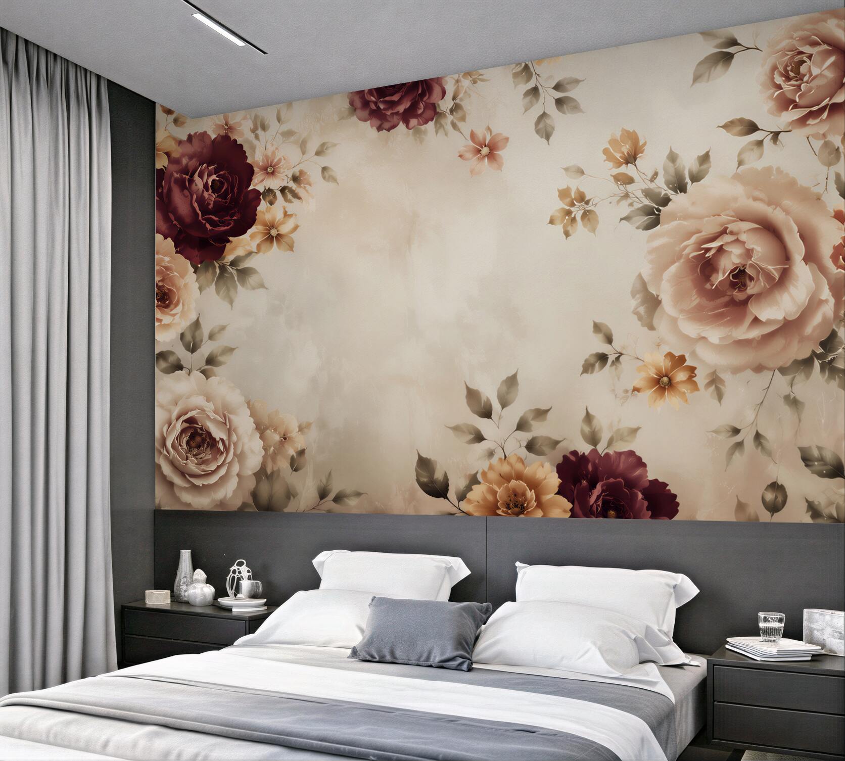 Fototapeta róże bordo i beżowe na jasnym tle elegancka klasyczna?v23