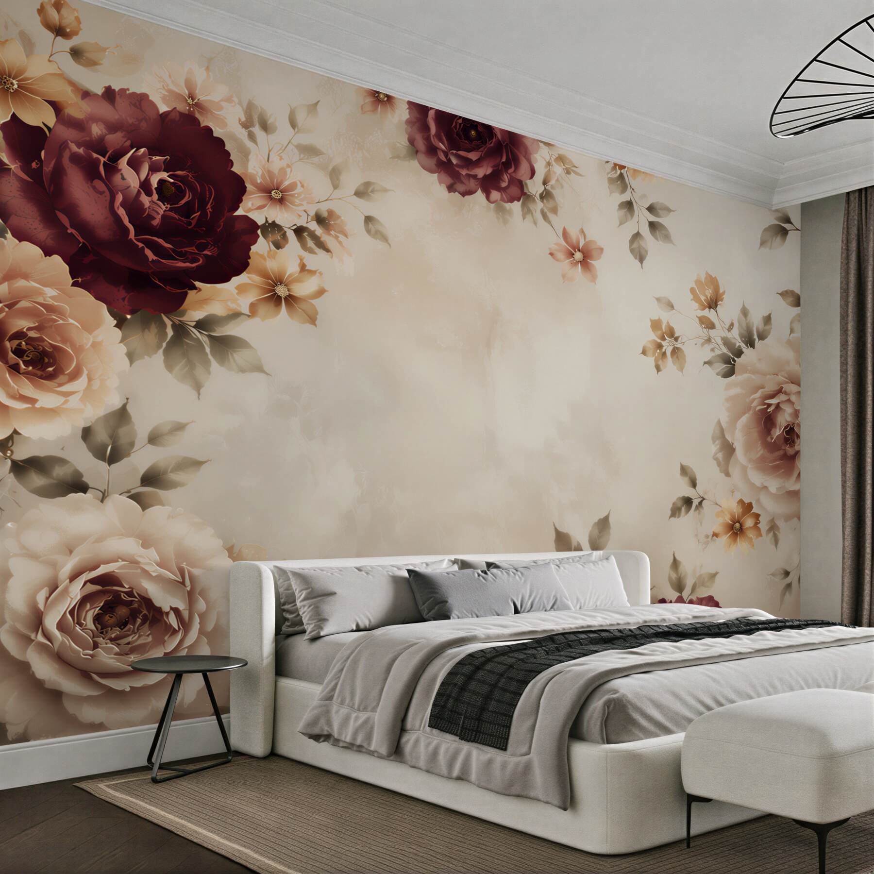Fototapeta róże bordo i beżowe na jasnym tle elegancka klasyczna