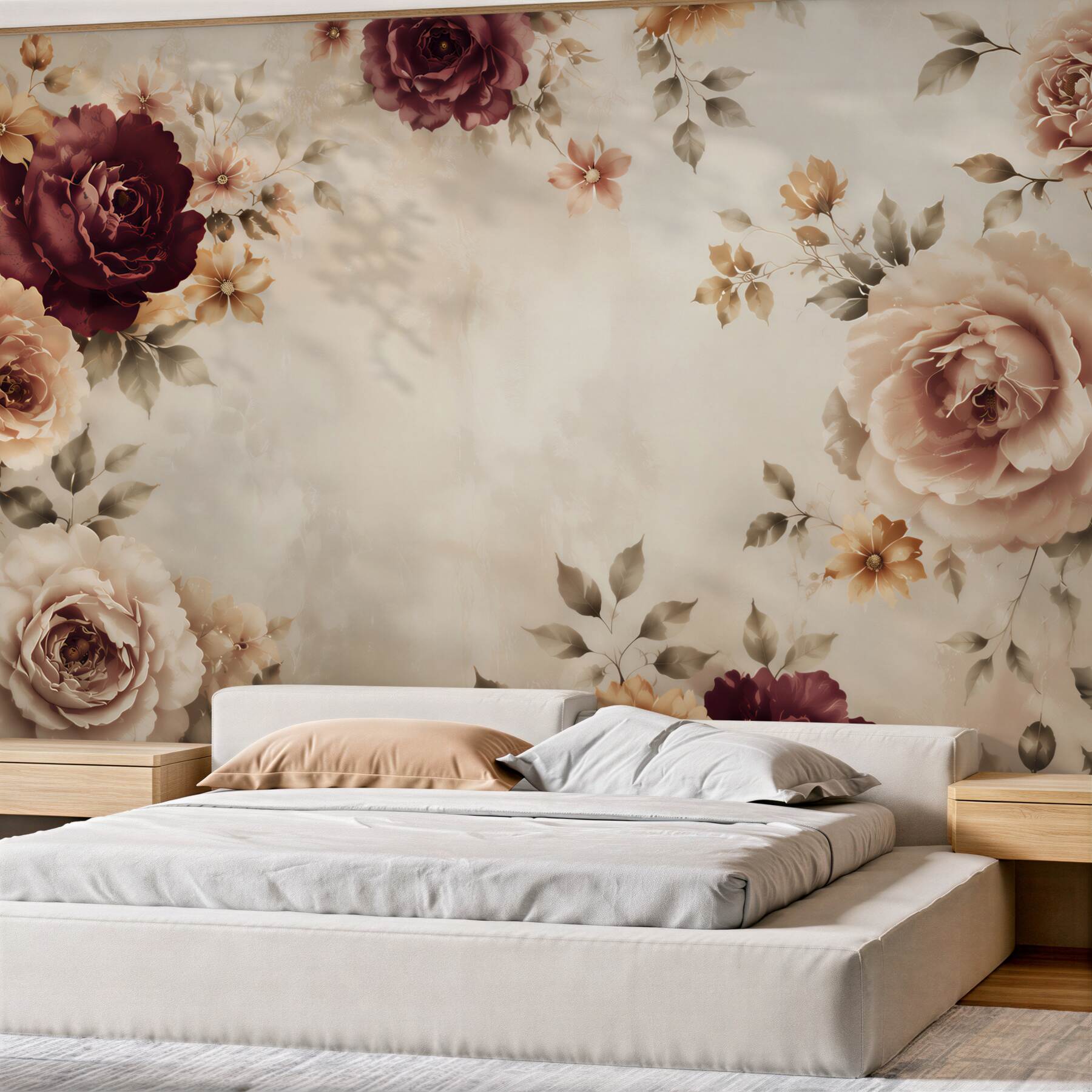 Fototapeta róże bordo i beżowe na jasnym tle elegancka klasyczna?v23
