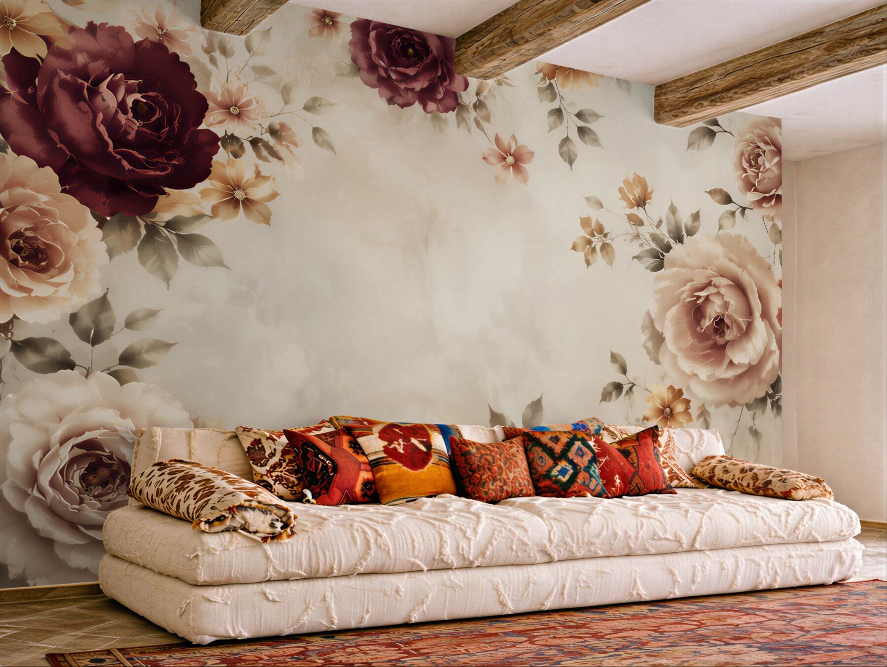 Fototapeta róże bordo i beżowe na jasnym tle elegancka klasyczna?v23