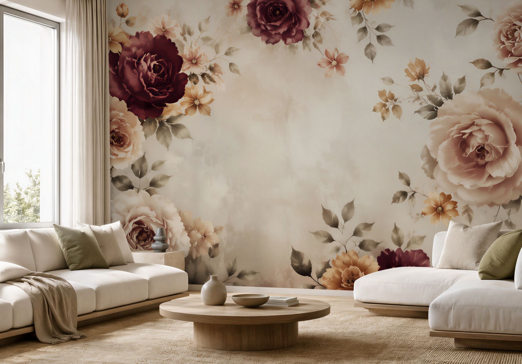 Fototapeta róże bordo i beżowe na jasnym tle elegancka klasyczna?v23