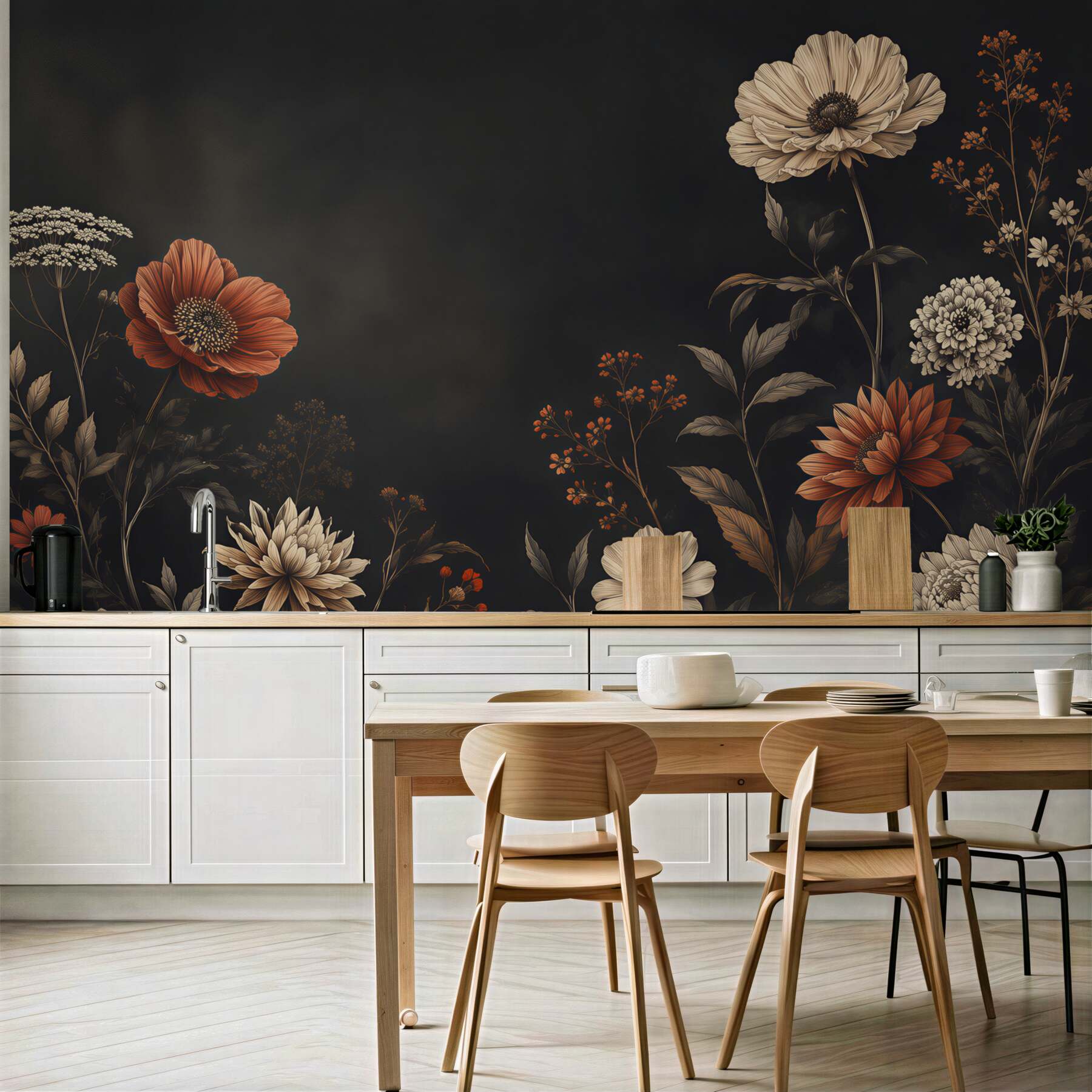Fototapeta kwiaty vintage na czarnym tle elegancka kompozycja floral?v23