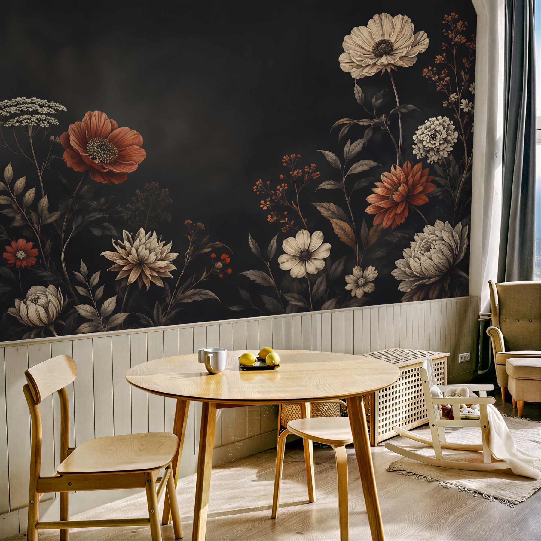 Fototapeta kwiaty vintage na czarnym tle elegancka kompozycja floral?v23