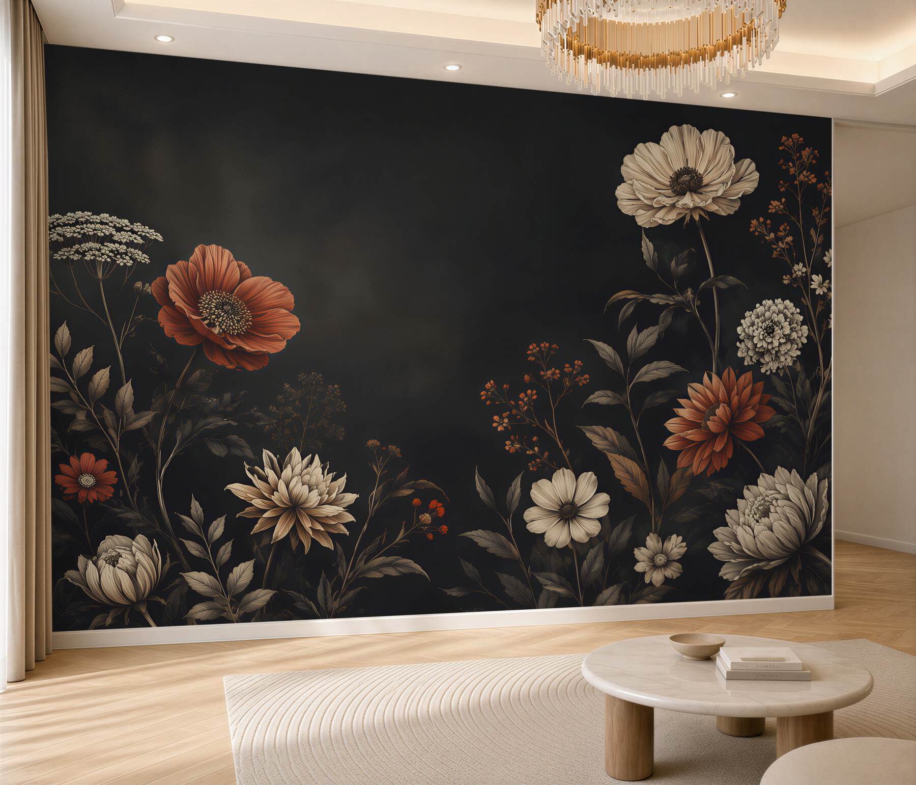 Fototapeta kwiaty vintage na czarnym tle elegancka kompozycja floral?v23