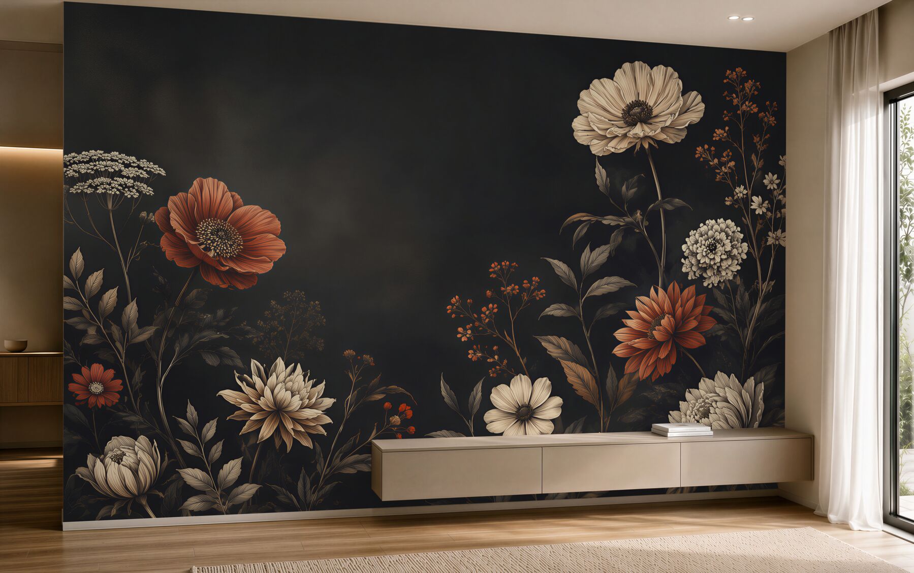 Fototapeta kwiaty vintage na czarnym tle elegancka kompozycja floral?v23