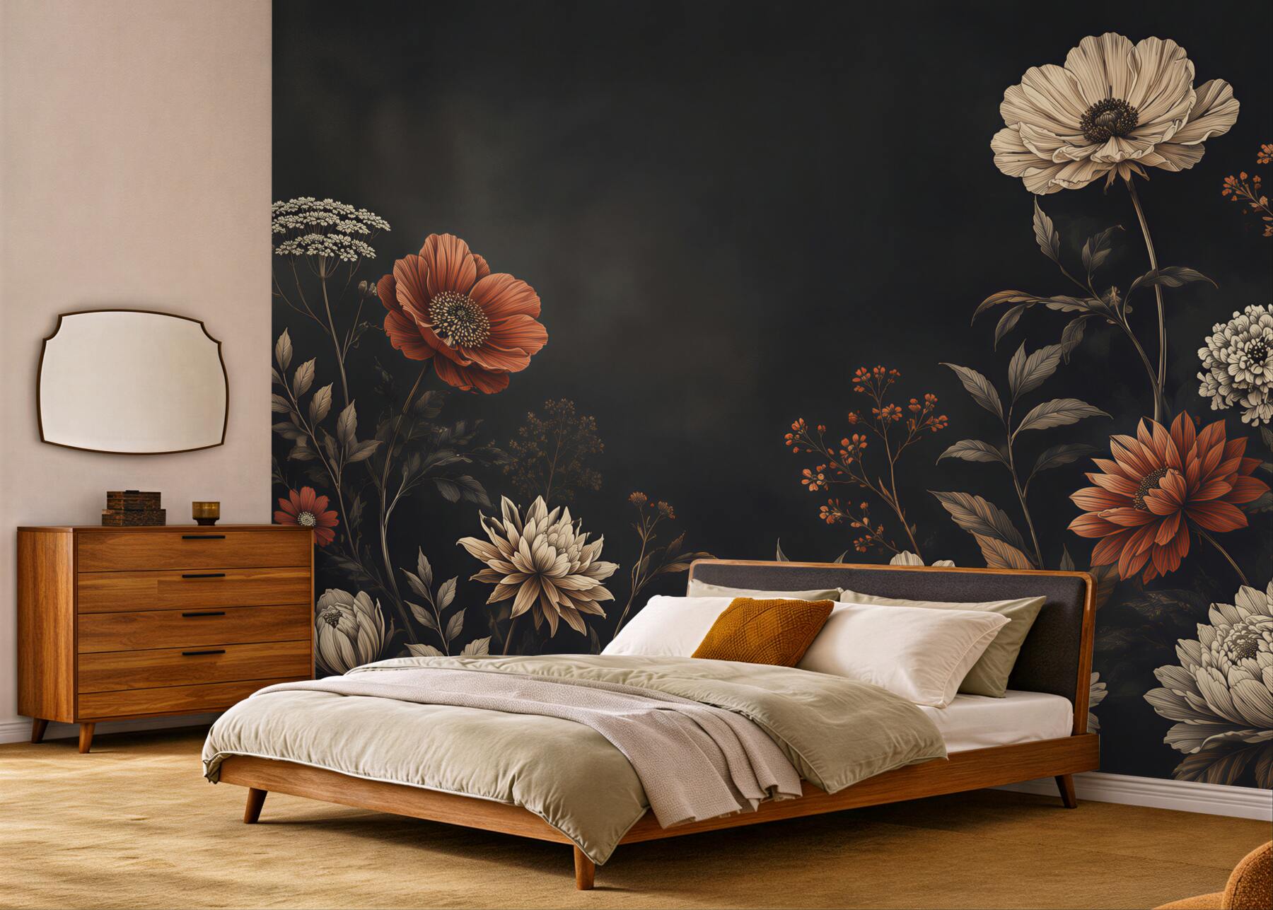 Fototapeta kwiaty vintage na czarnym tle elegancka kompozycja floral?v23