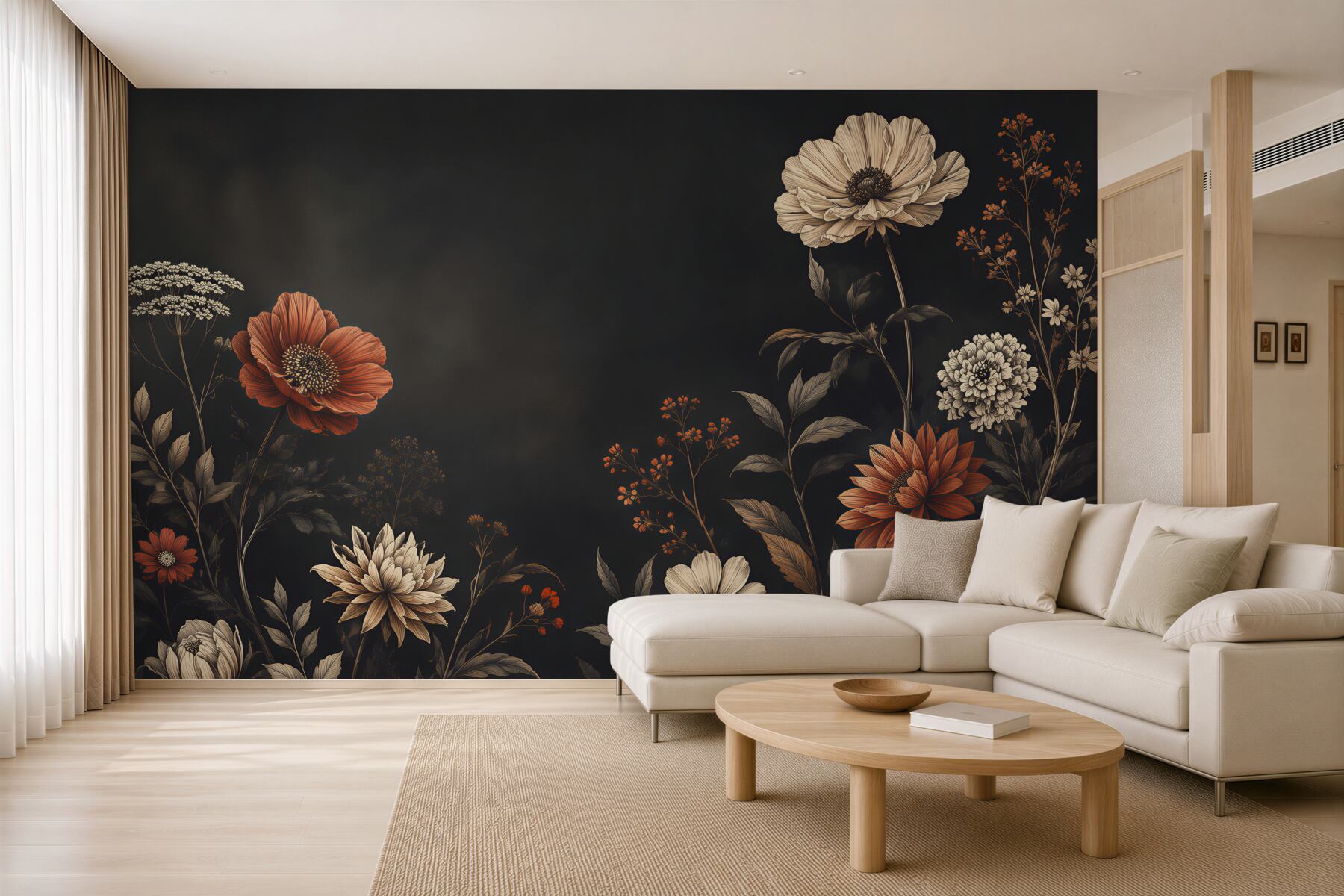 Fototapeta kwiaty vintage na czarnym tle elegancka kompozycja floral?v23