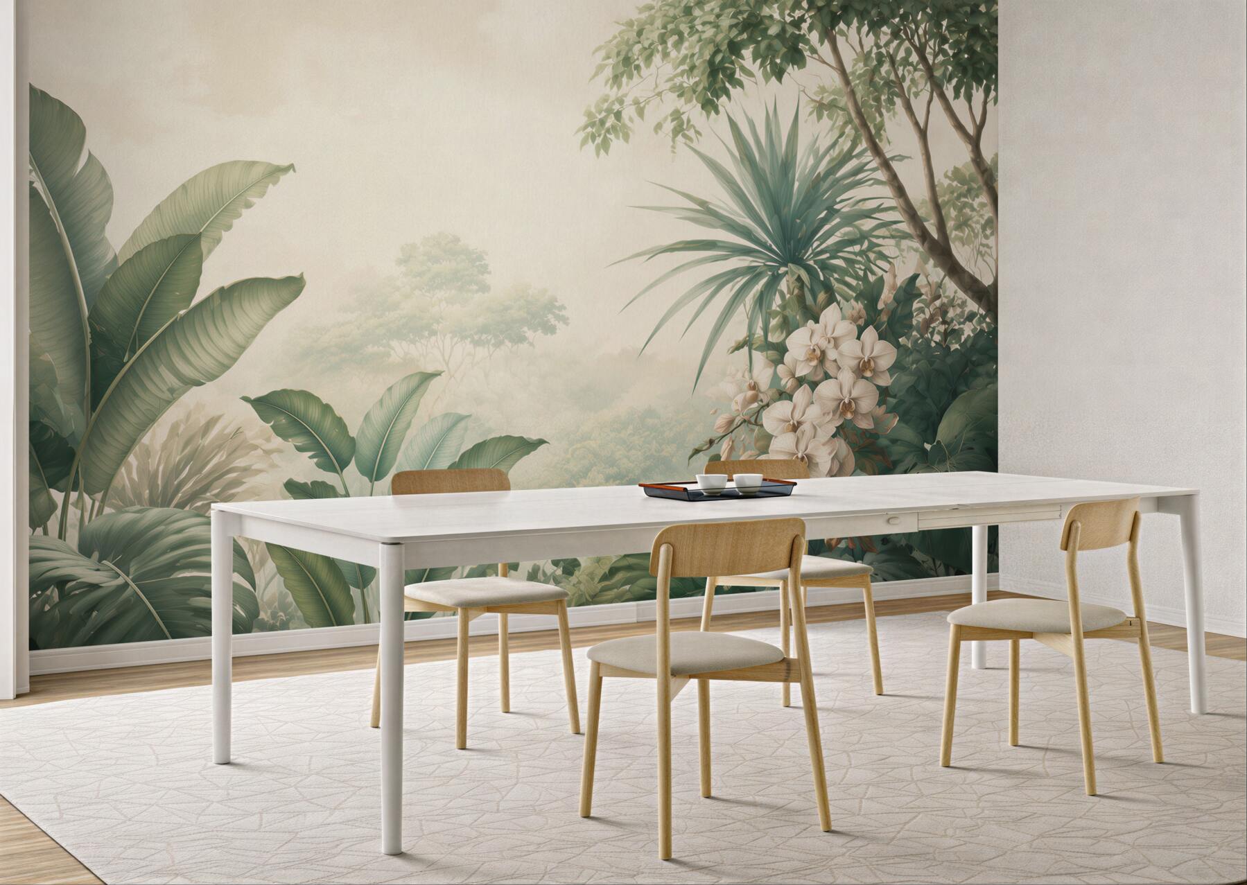 Fototapeta tropikalne liście i białe orchidee w stylu botanicznym?v23