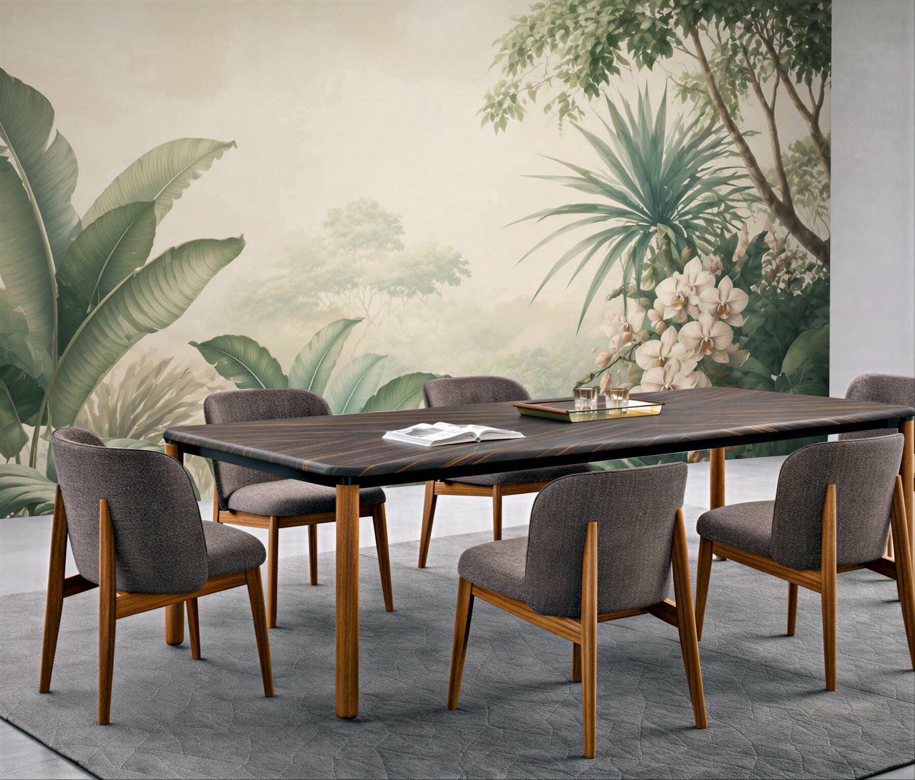 Fototapeta tropikalne liście i białe orchidee w stylu botanicznym?v23