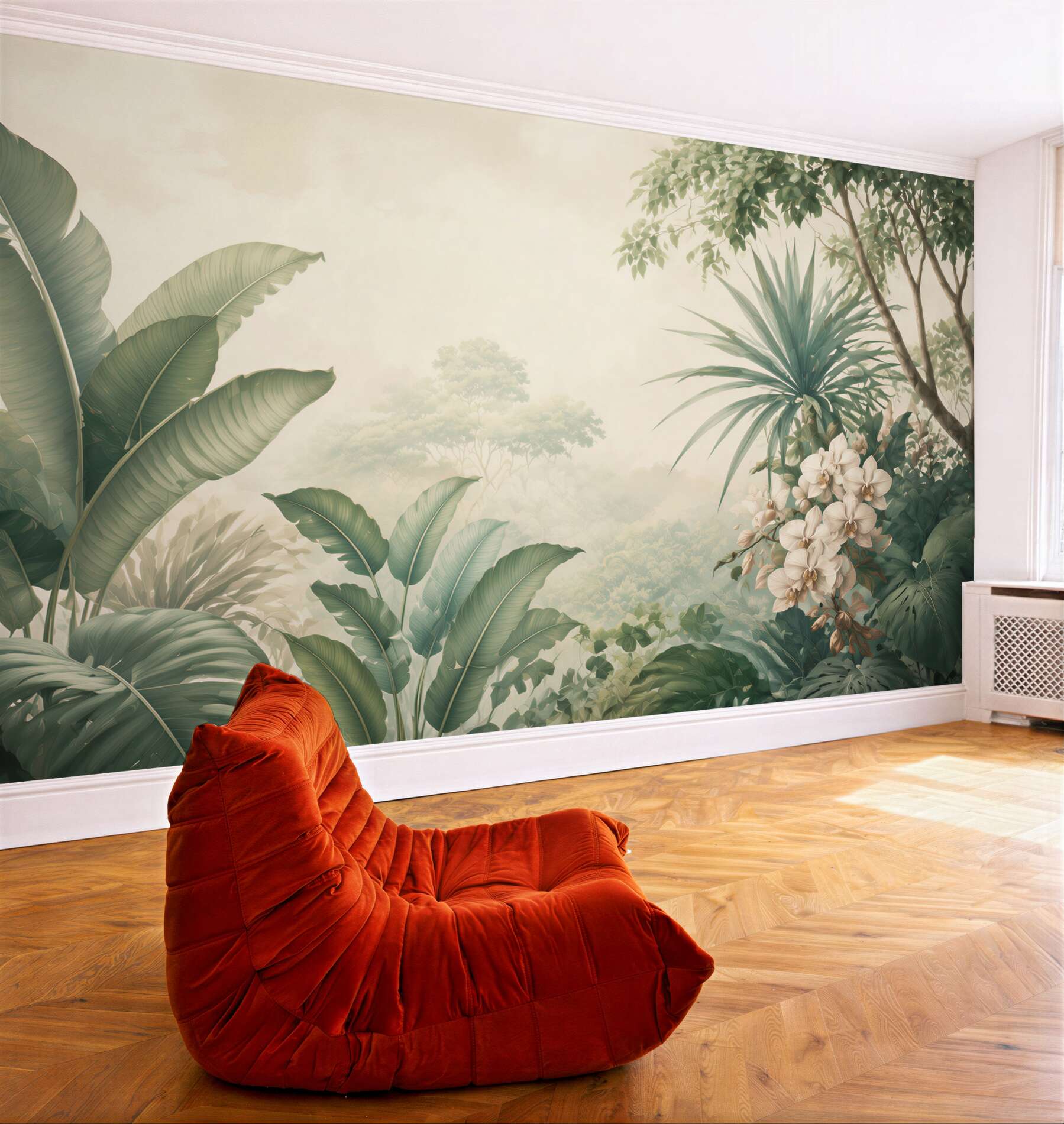 Fototapeta tropikalne liście i białe orchidee w stylu botanicznym?v23