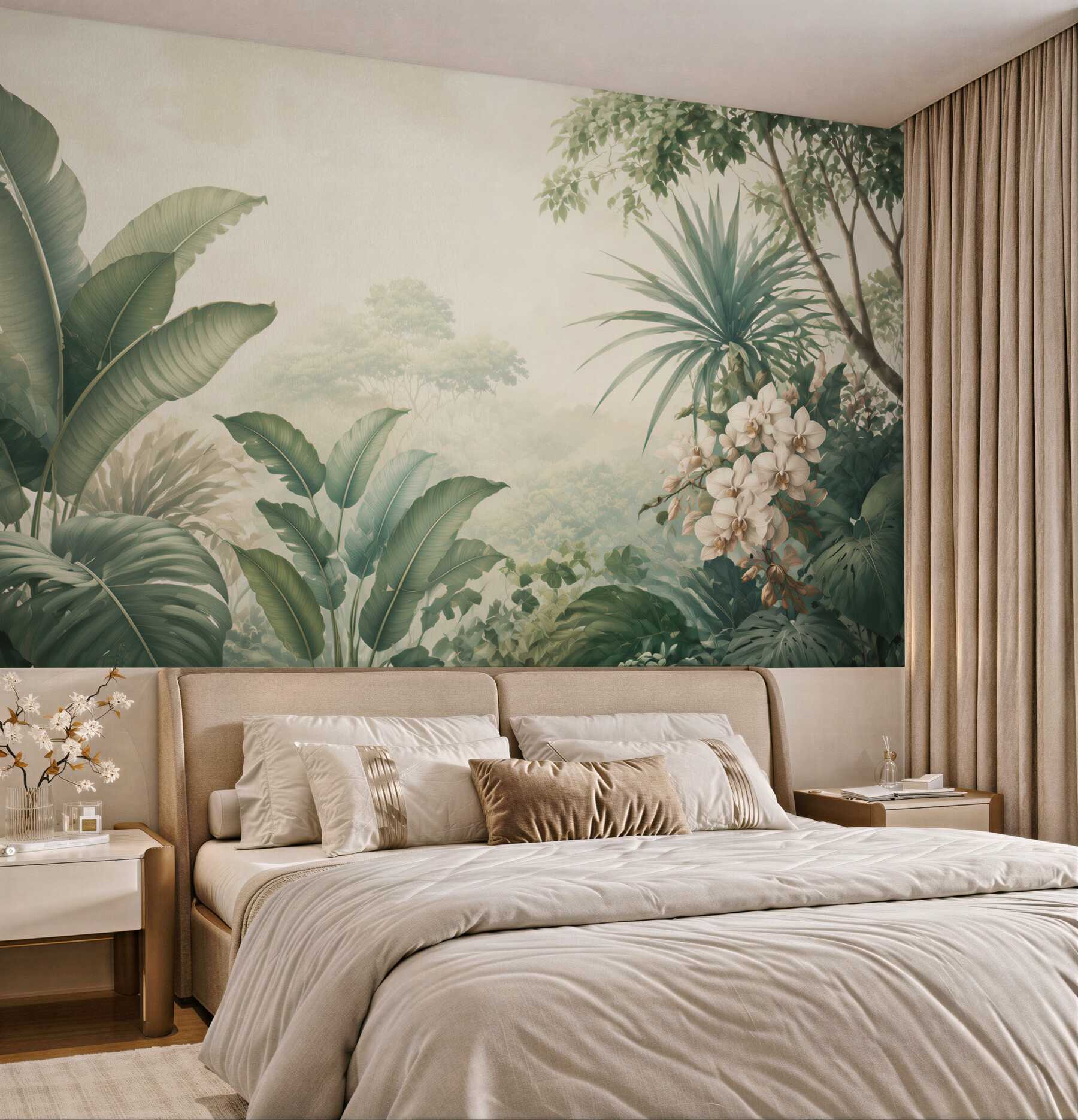 Fototapeta tropikalne liście i białe orchidee w stylu botanicznym?v23