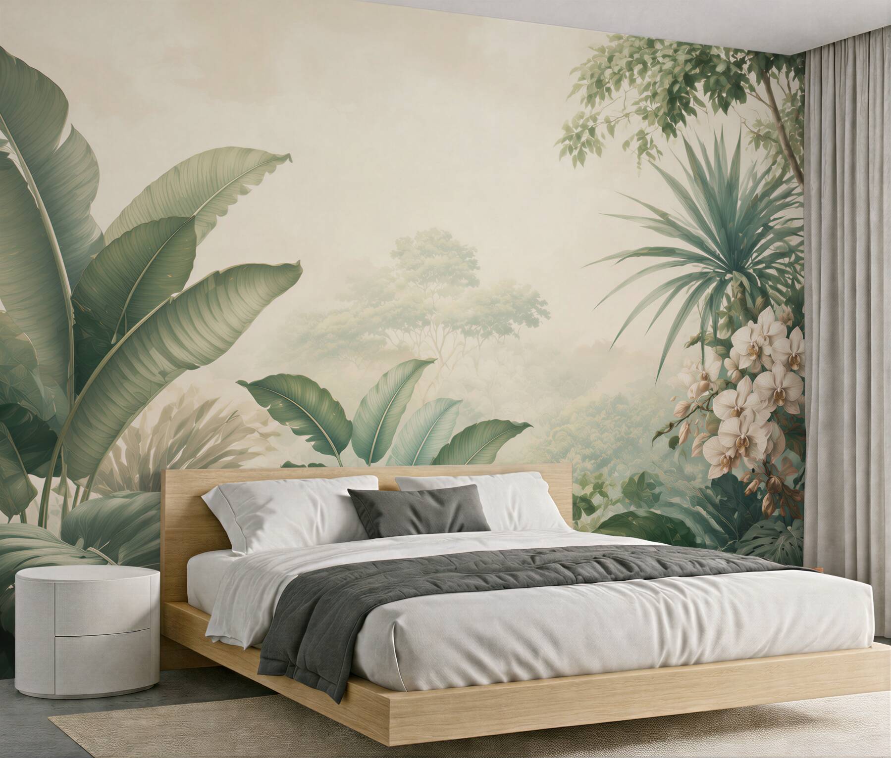 Fototapeta tropikalne liście i białe orchidee w stylu botanicznym?v23