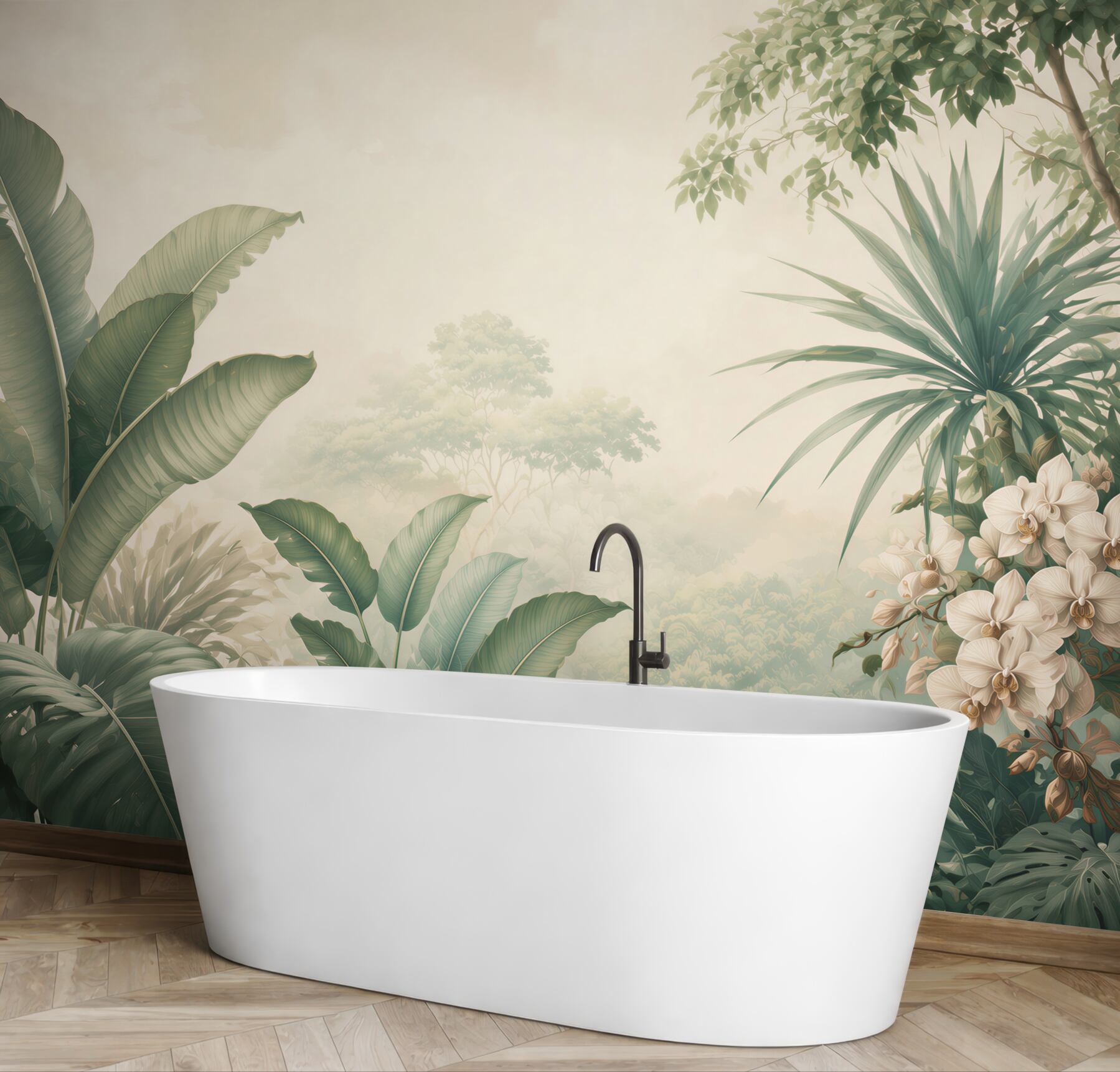 Fototapeta tropikalne liście i białe orchidee w stylu botanicznym?v23