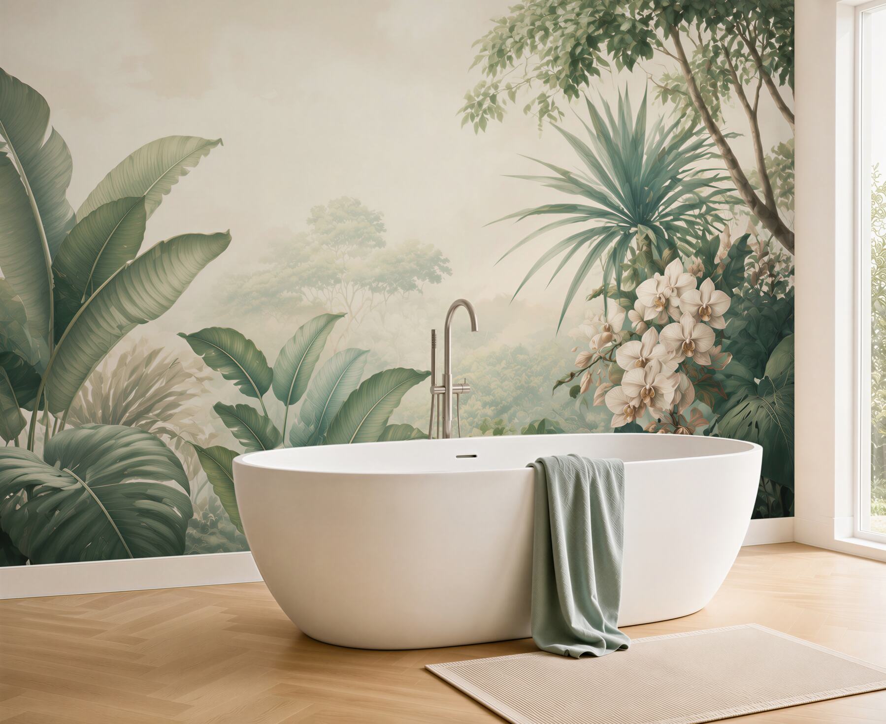 Fototapeta tropikalne liście i białe orchidee w stylu botanicznym?v23