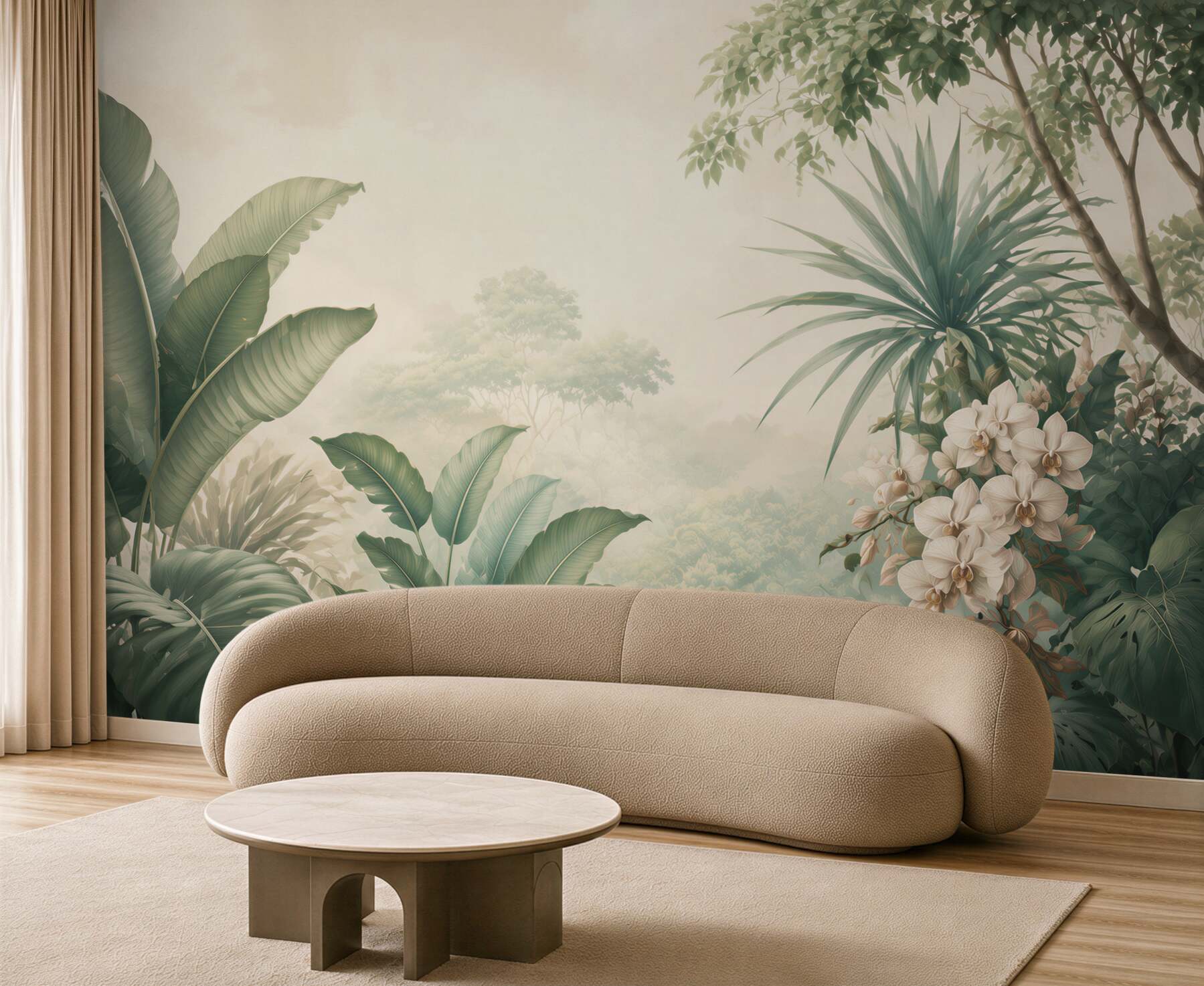 Fototapeta tropikalne liście i białe orchidee w stylu botanicznym?v23