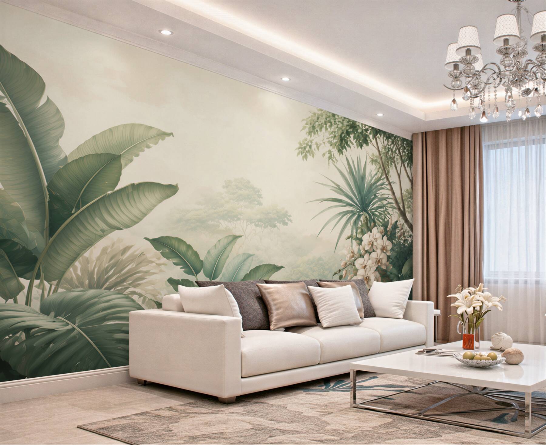Fototapeta tropikalne liście i białe orchidee w stylu botanicznym?v23