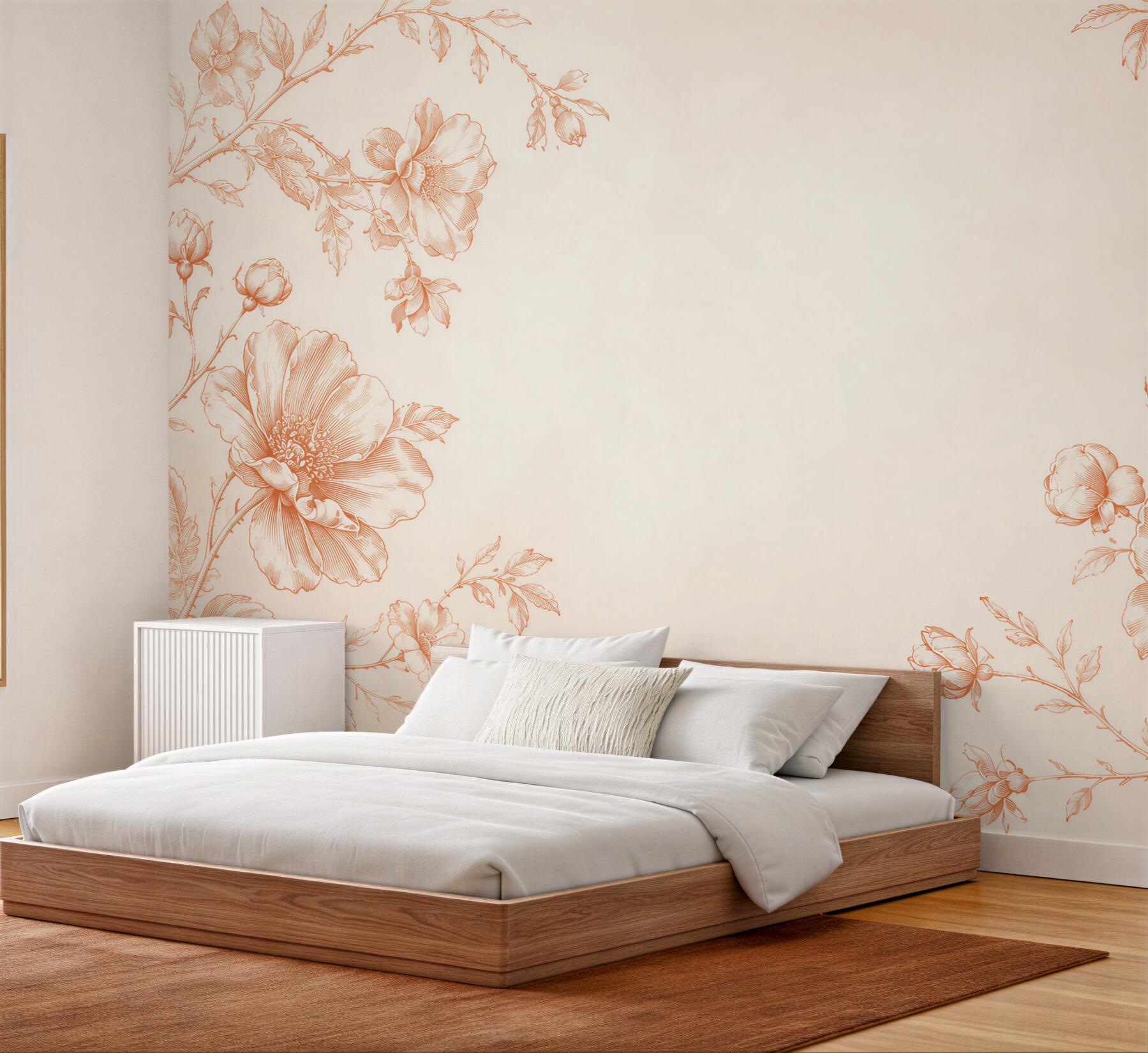 Fototapeta kwiaty line art w beżowym konturze minimalistyczna elegancja?v23
