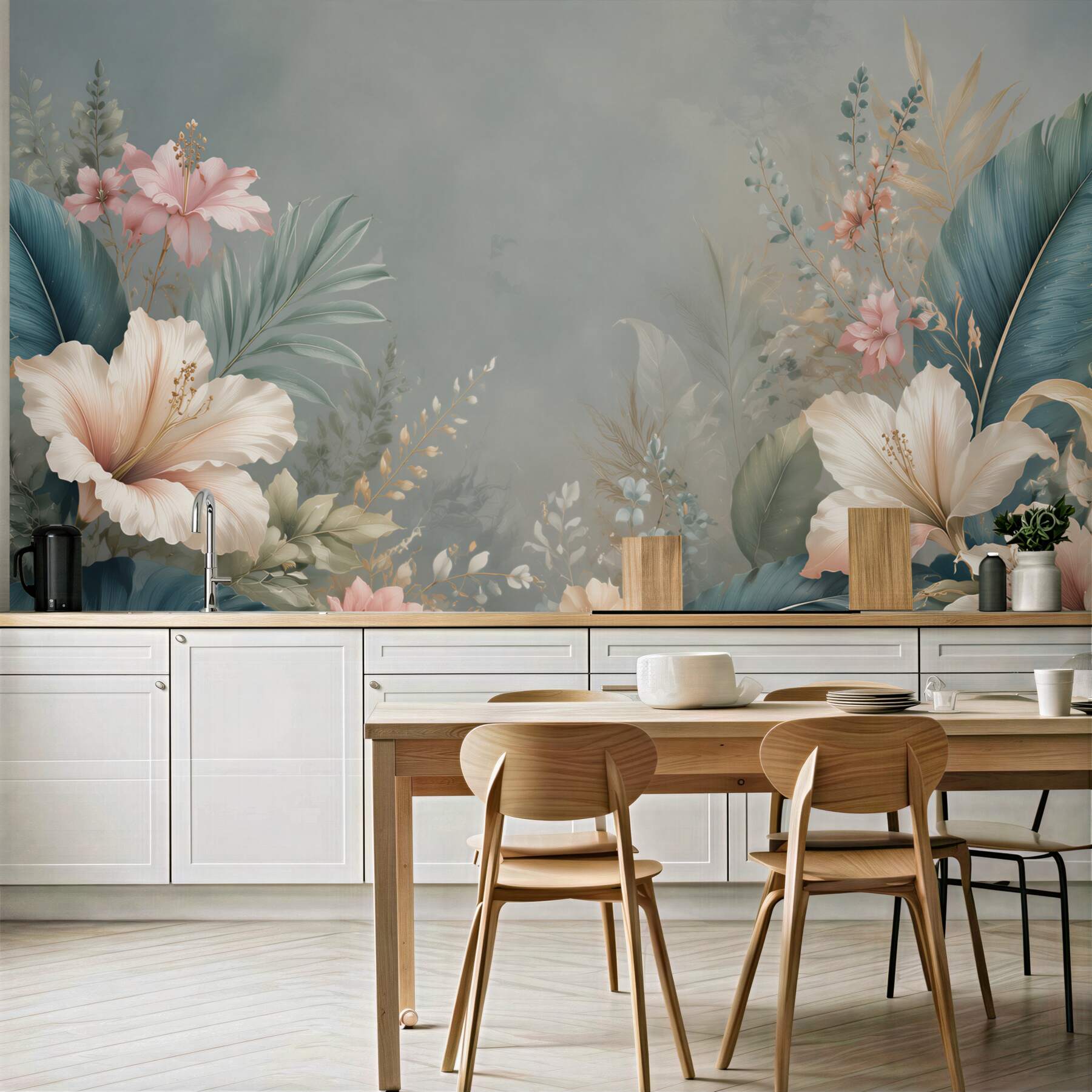 Fototapeta tropikalne liście i jasne hibiskusy w eleganckim stylu?v23