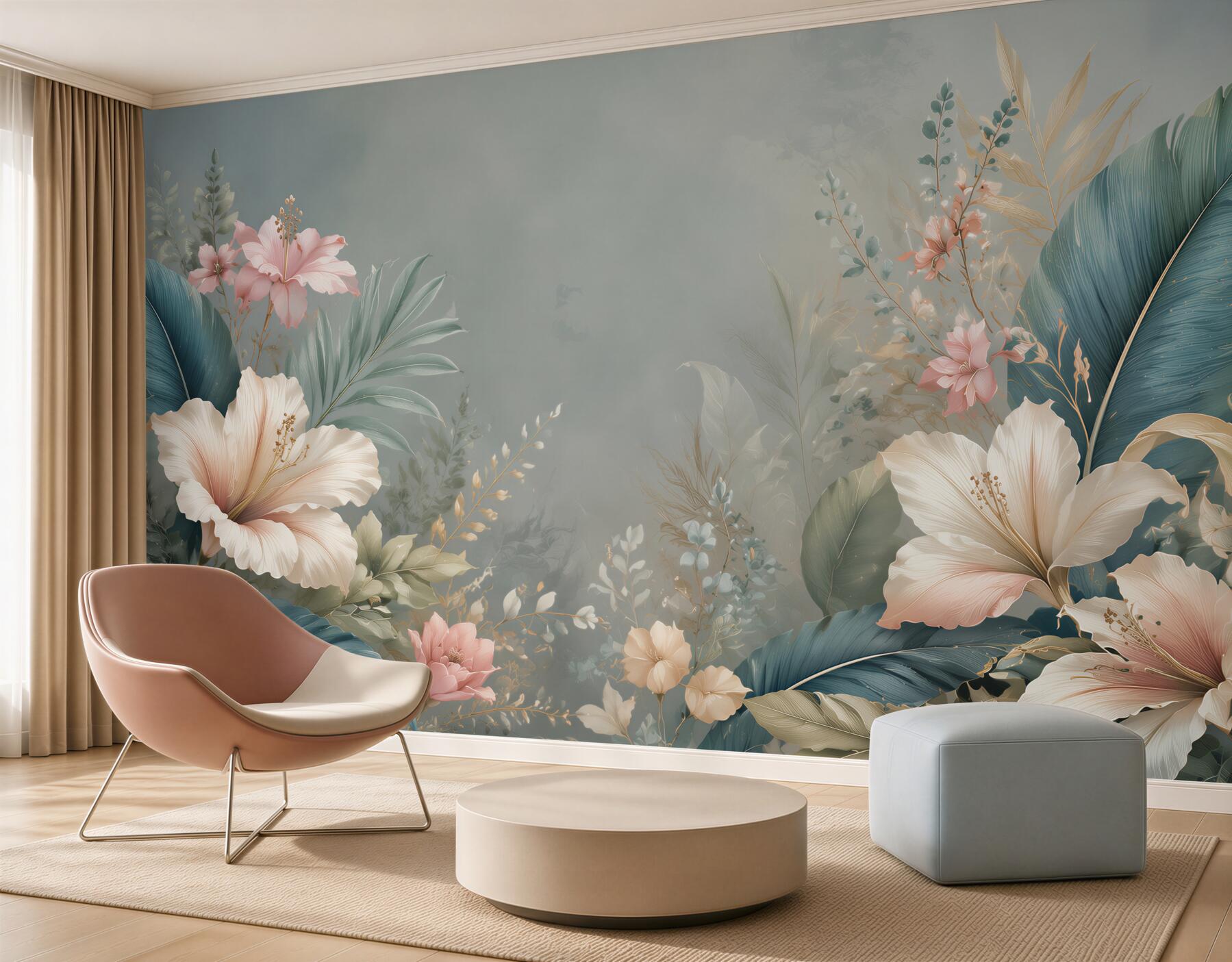 Fototapeta tropikalne liście i jasne hibiskusy w eleganckim stylu?v23