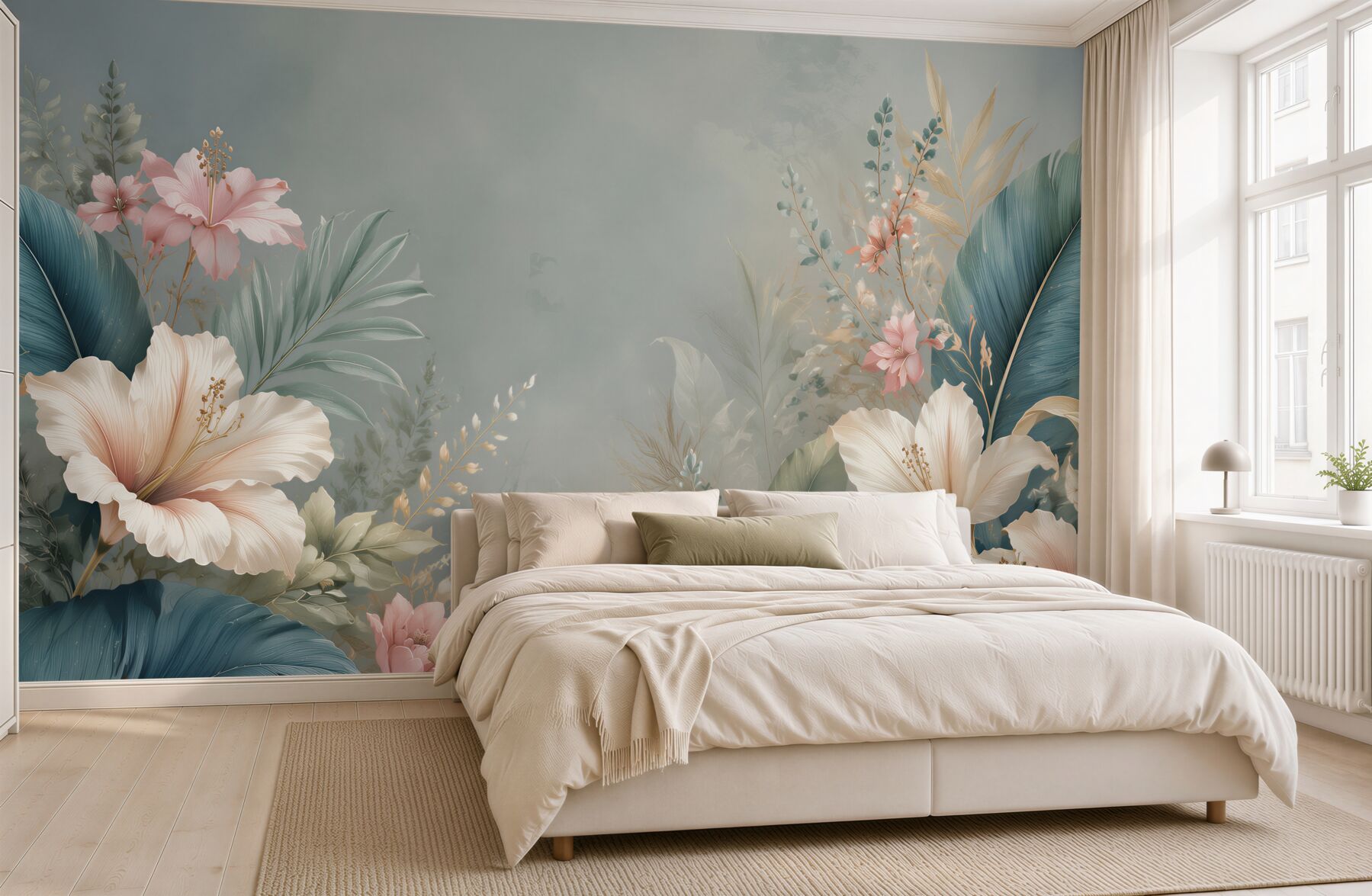 Fototapeta tropikalne liście i jasne hibiskusy w eleganckim stylu?v23