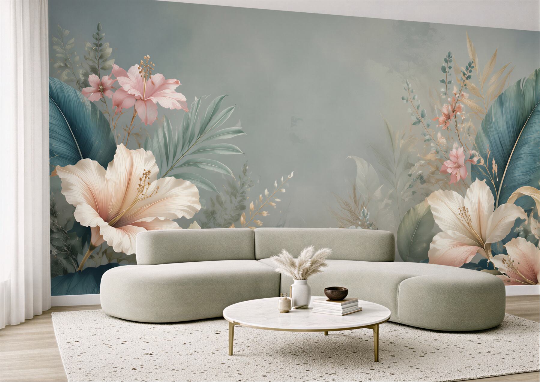 Fototapeta tropikalne liście i jasne hibiskusy w eleganckim stylu?v23