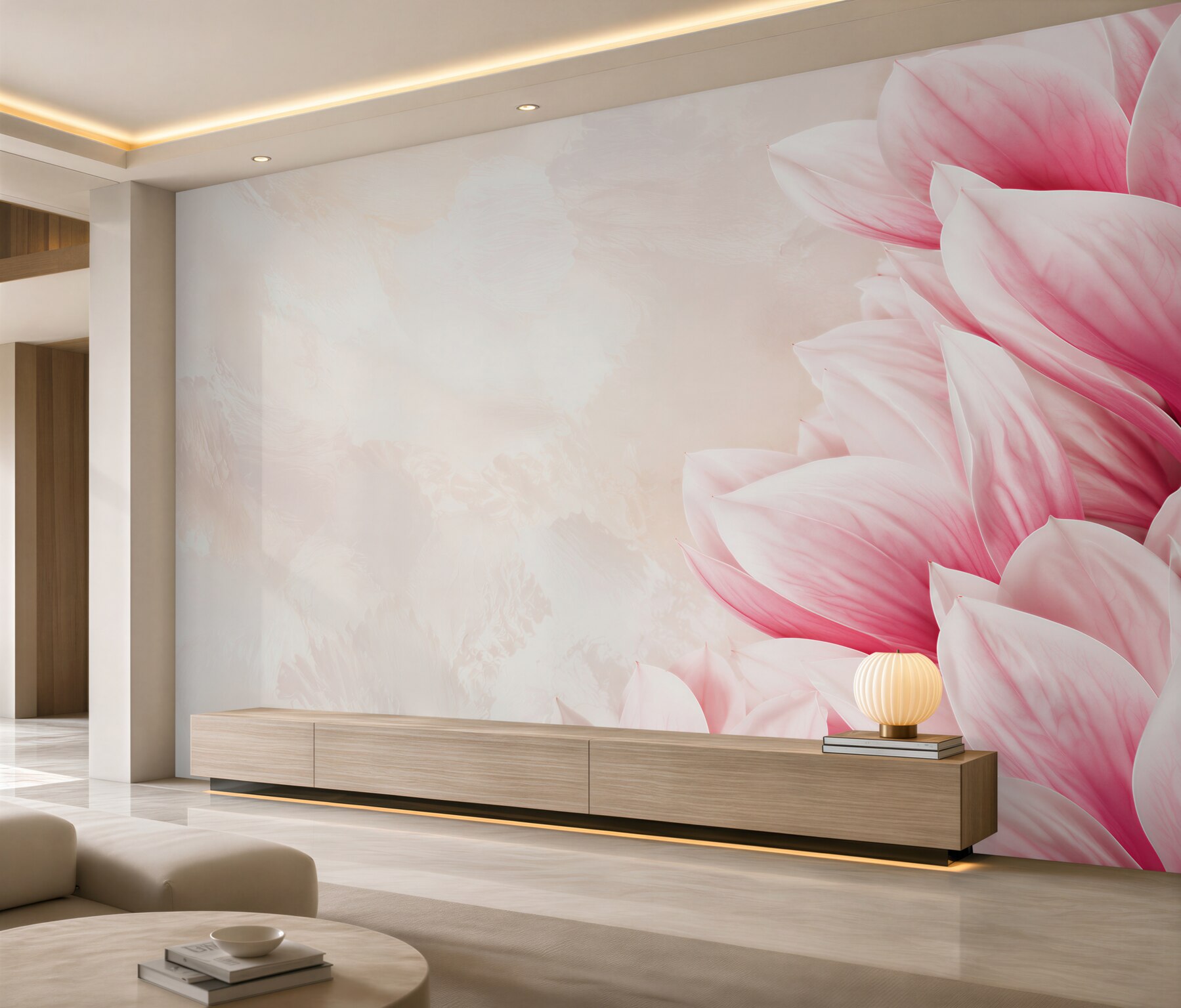 Fototapeta różowe magnolie na jasnym kremowym tle?v23