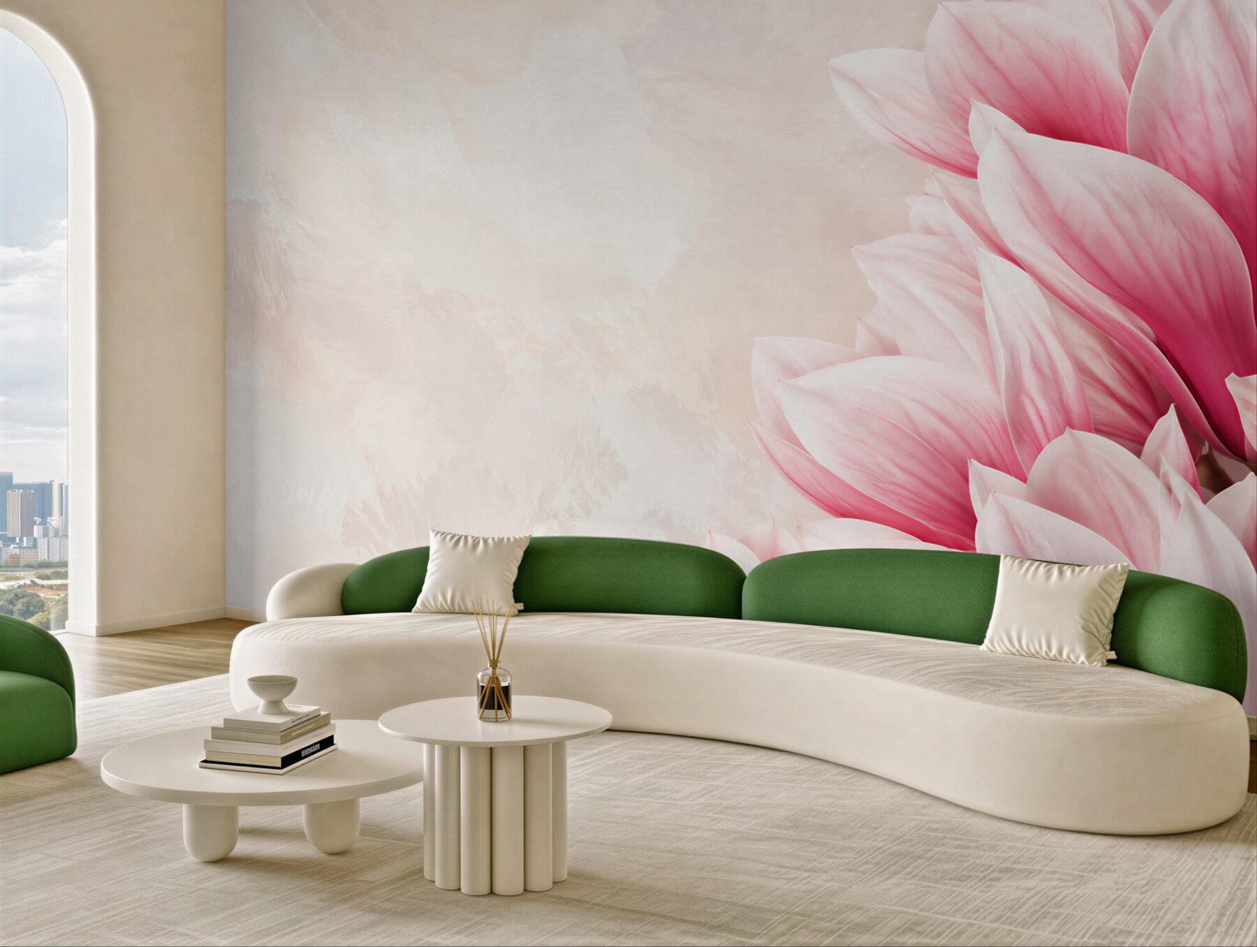 Fototapeta różowe magnolie na jasnym kremowym tle?v23