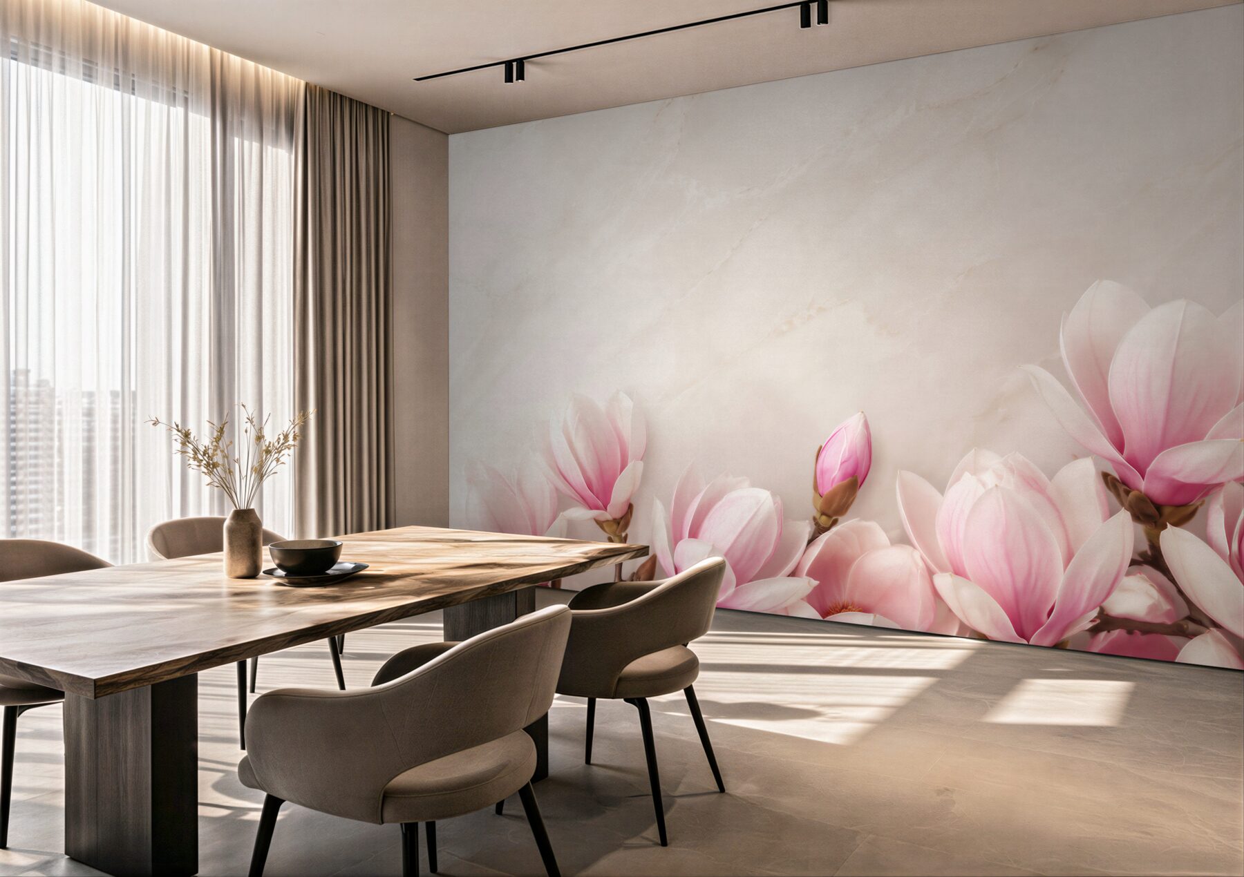 Fototapeta kwiaty magnolii pastelowy róż na eleganckim jasnym tle?v23