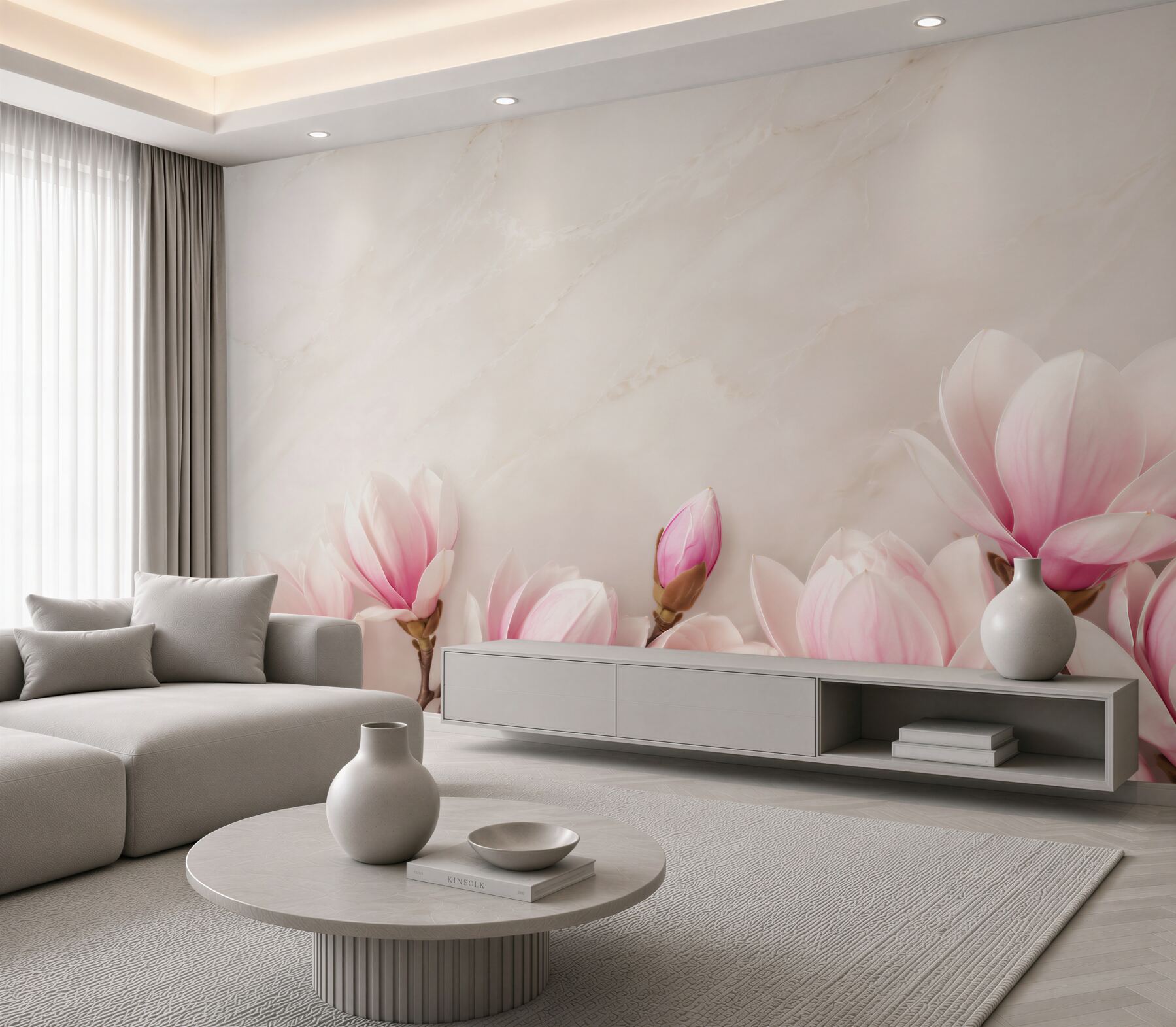Fototapeta kwiaty magnolii pastelowy róż na eleganckim jasnym tle?v23