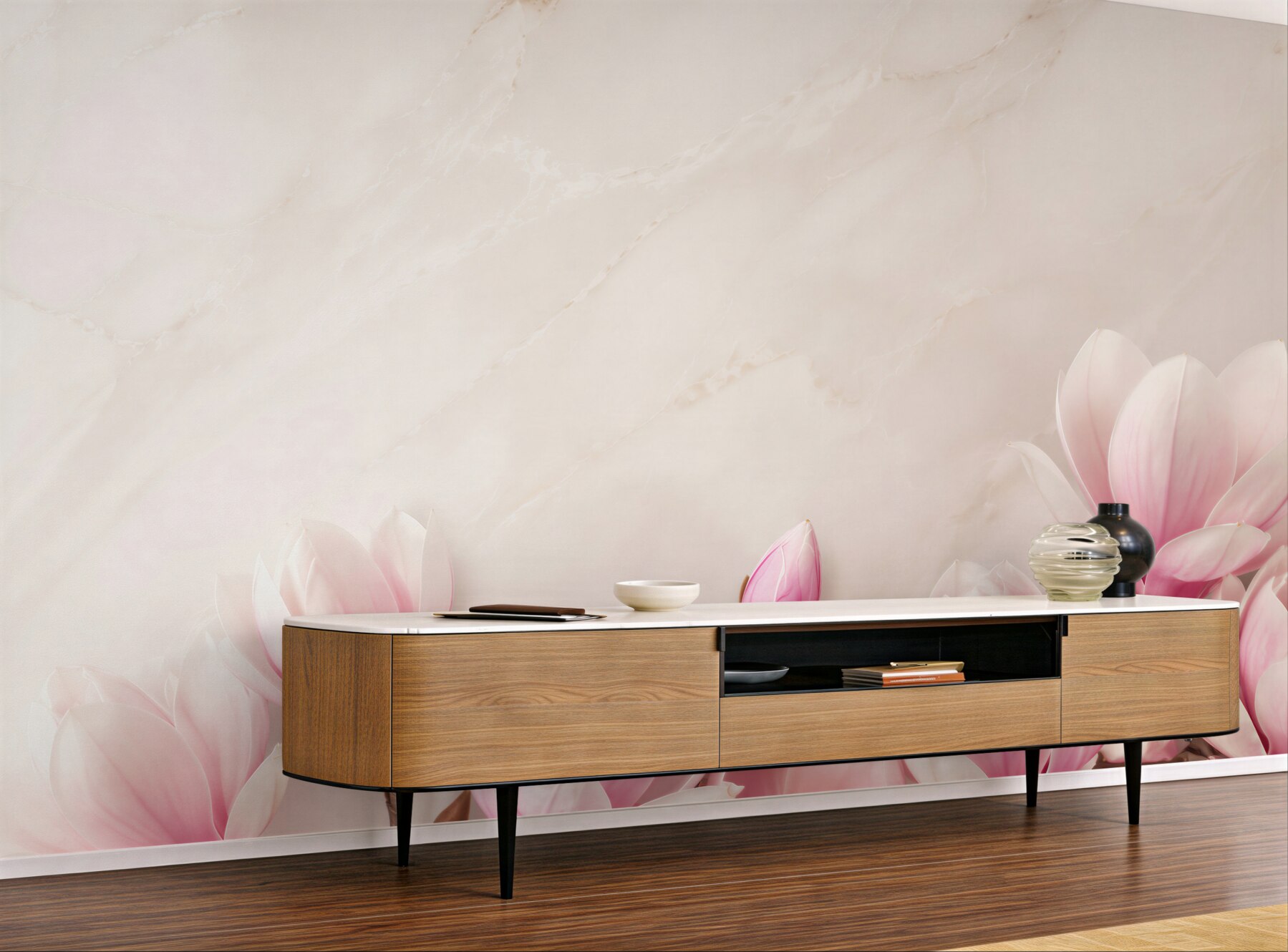 Fototapeta kwiaty magnolii pastelowy róż na eleganckim jasnym tle?v23