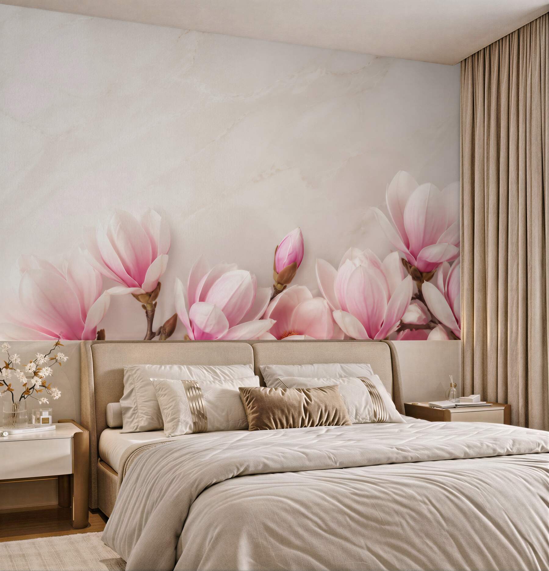 Fototapeta kwiaty magnolii pastelowy róż na eleganckim jasnym tle?v23