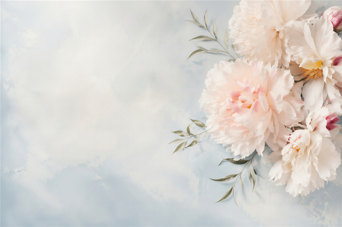 Fototapeta białe piwonie na błękitnym tle elegancka kwiatowa