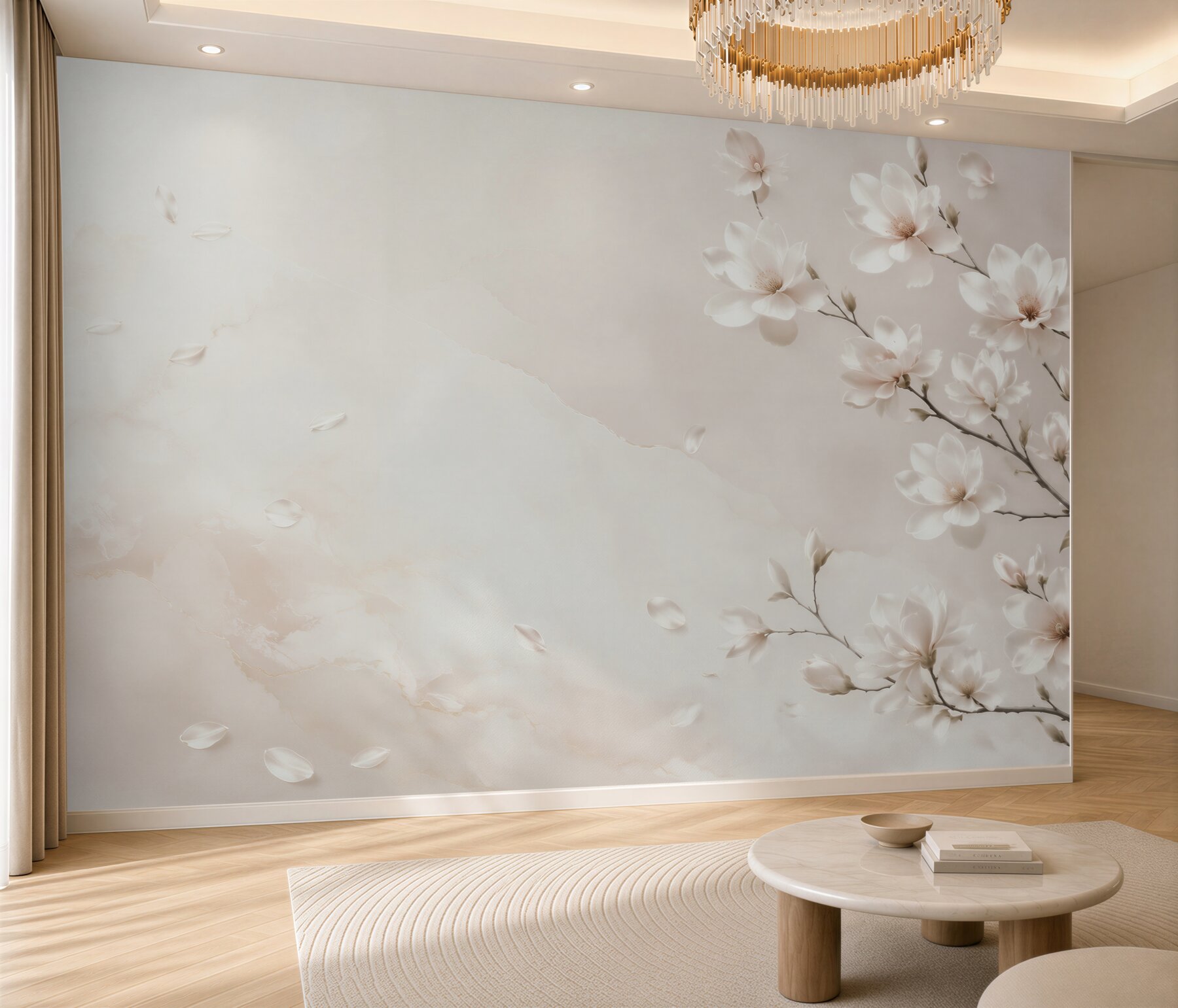 Fototapeta białe magnolie na gałęziach subtelne beżowe tło?v23