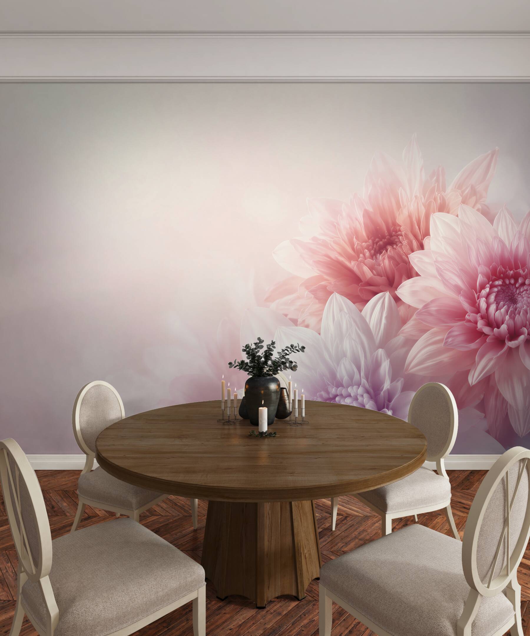 Fototapeta różowe chryzantemy pastelowe na jasnym tle?v23