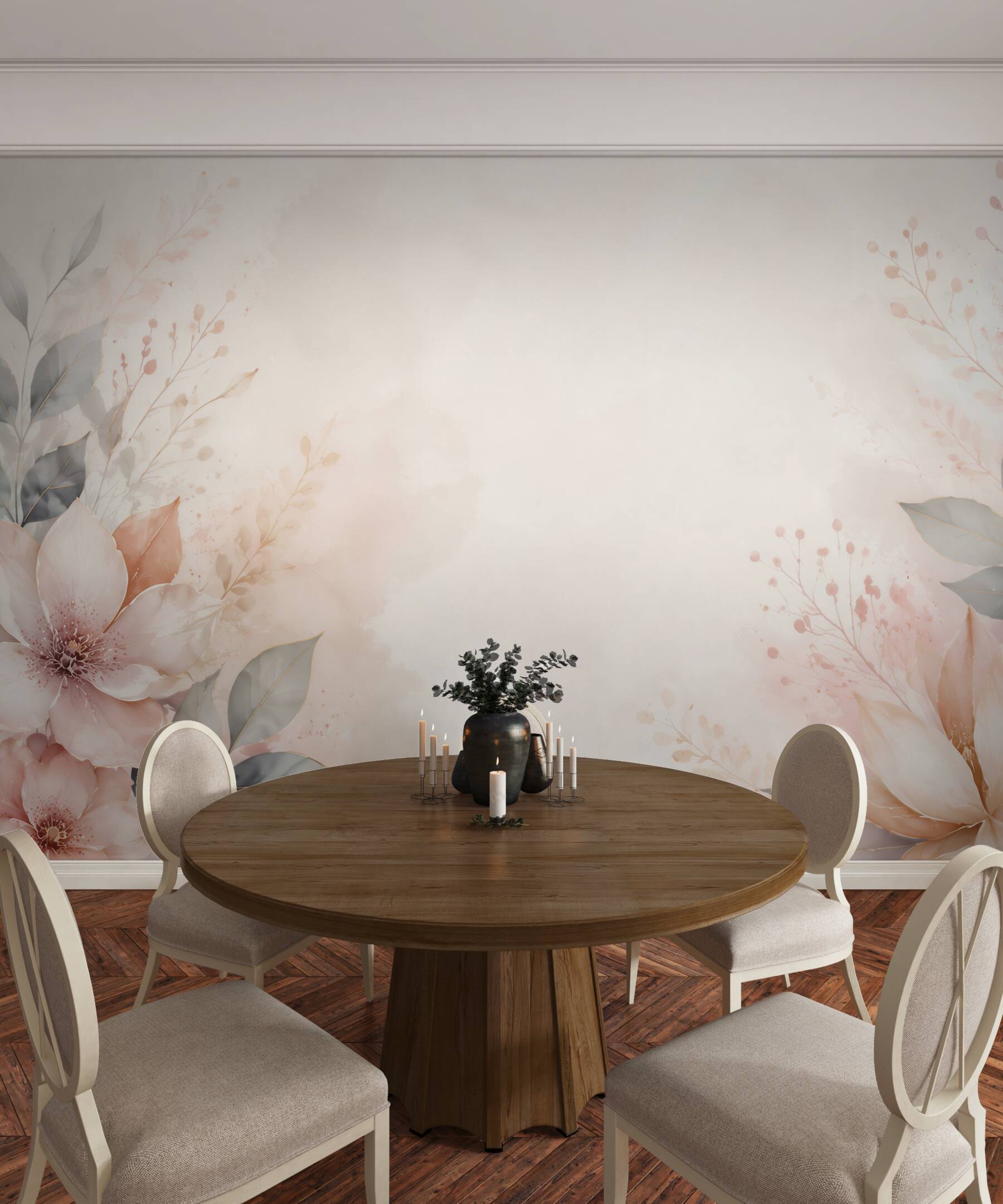 Fototapeta beżowe magnolie z liśćmi na subtelnym pastelowym tle?v23