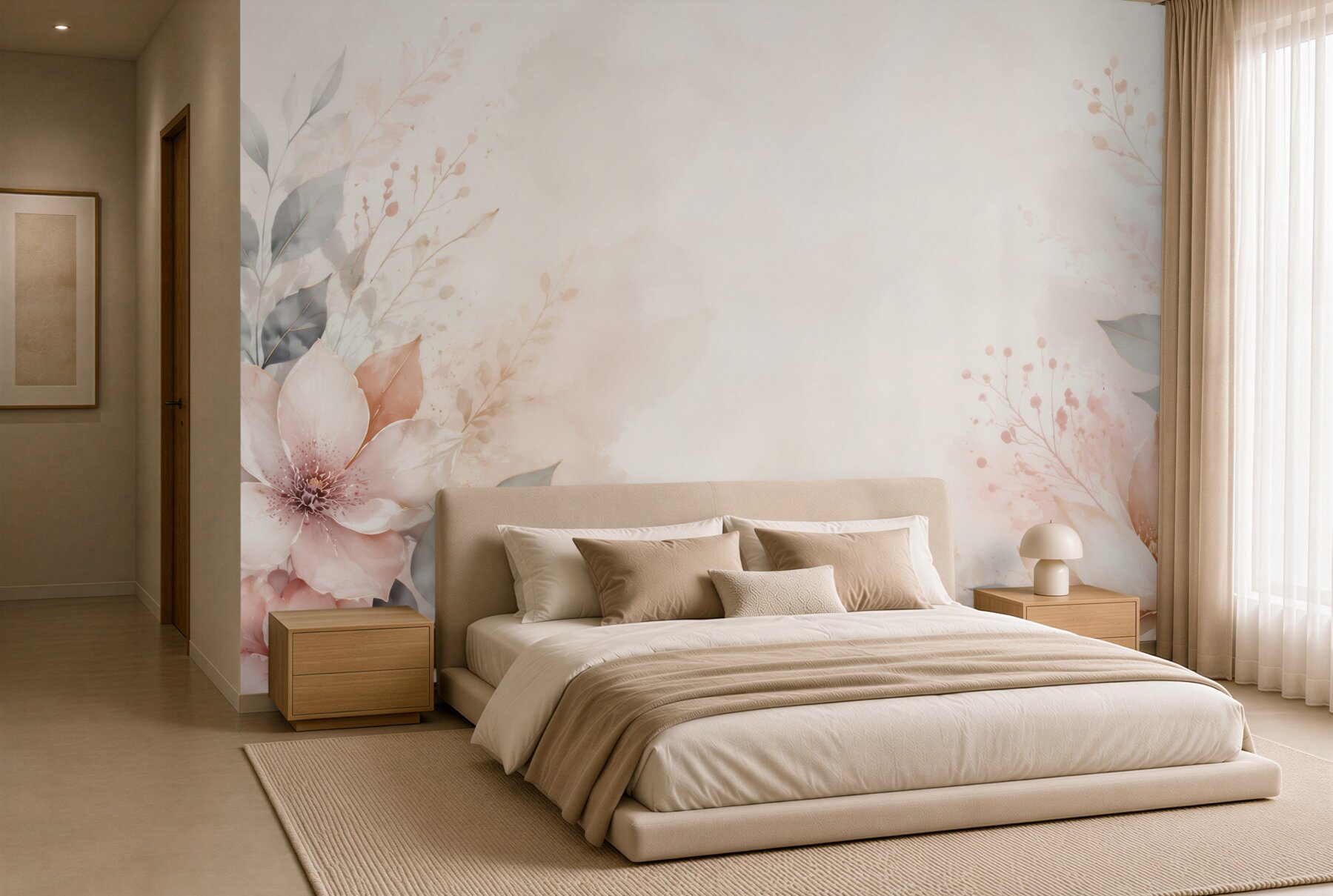 Fototapeta beżowe magnolie z liśćmi na subtelnym pastelowym tle?v23